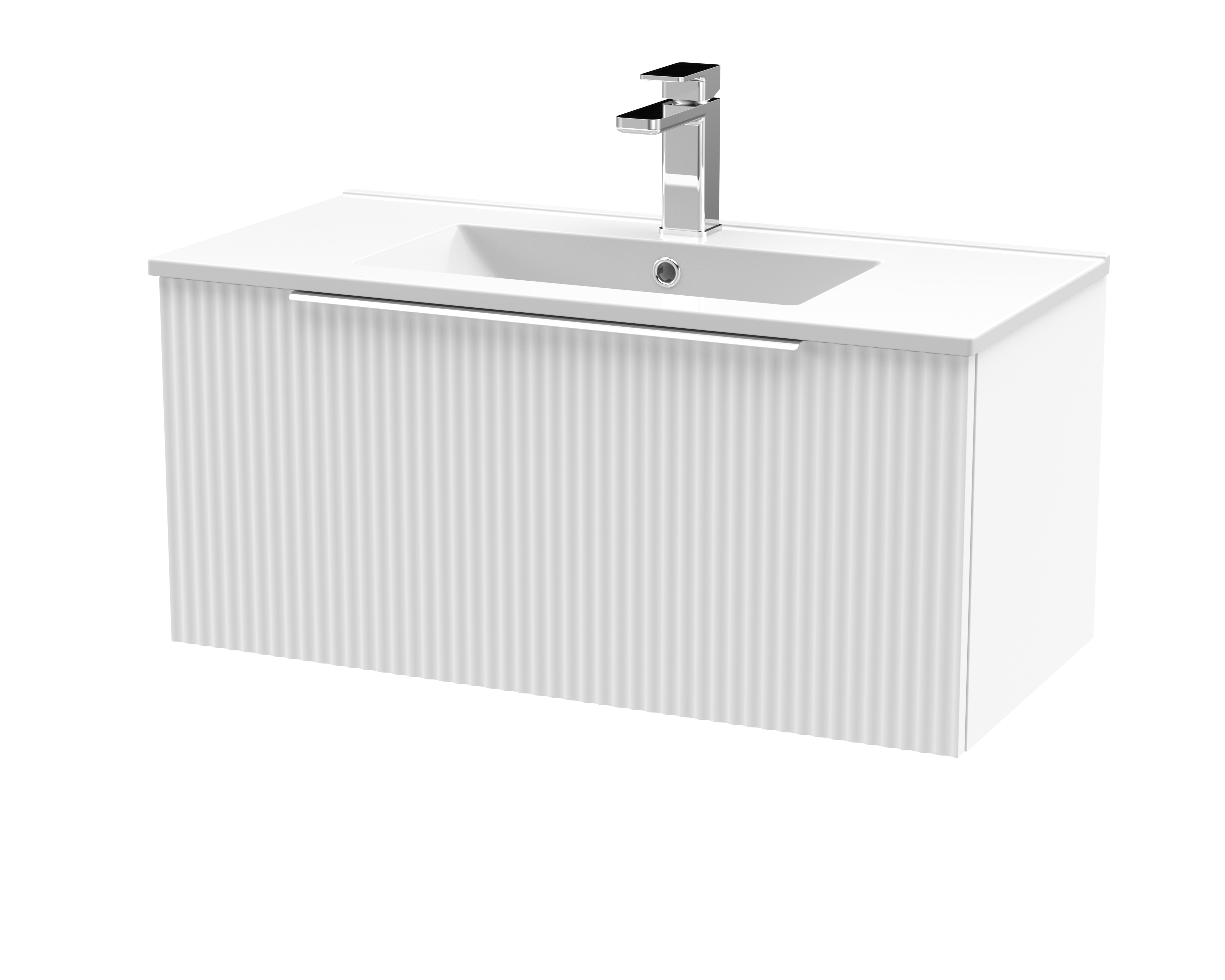 Hudson Reed Fluted Satin White 800mm Wall Hung Vanity Unit and Minimalist Basin DFF196B