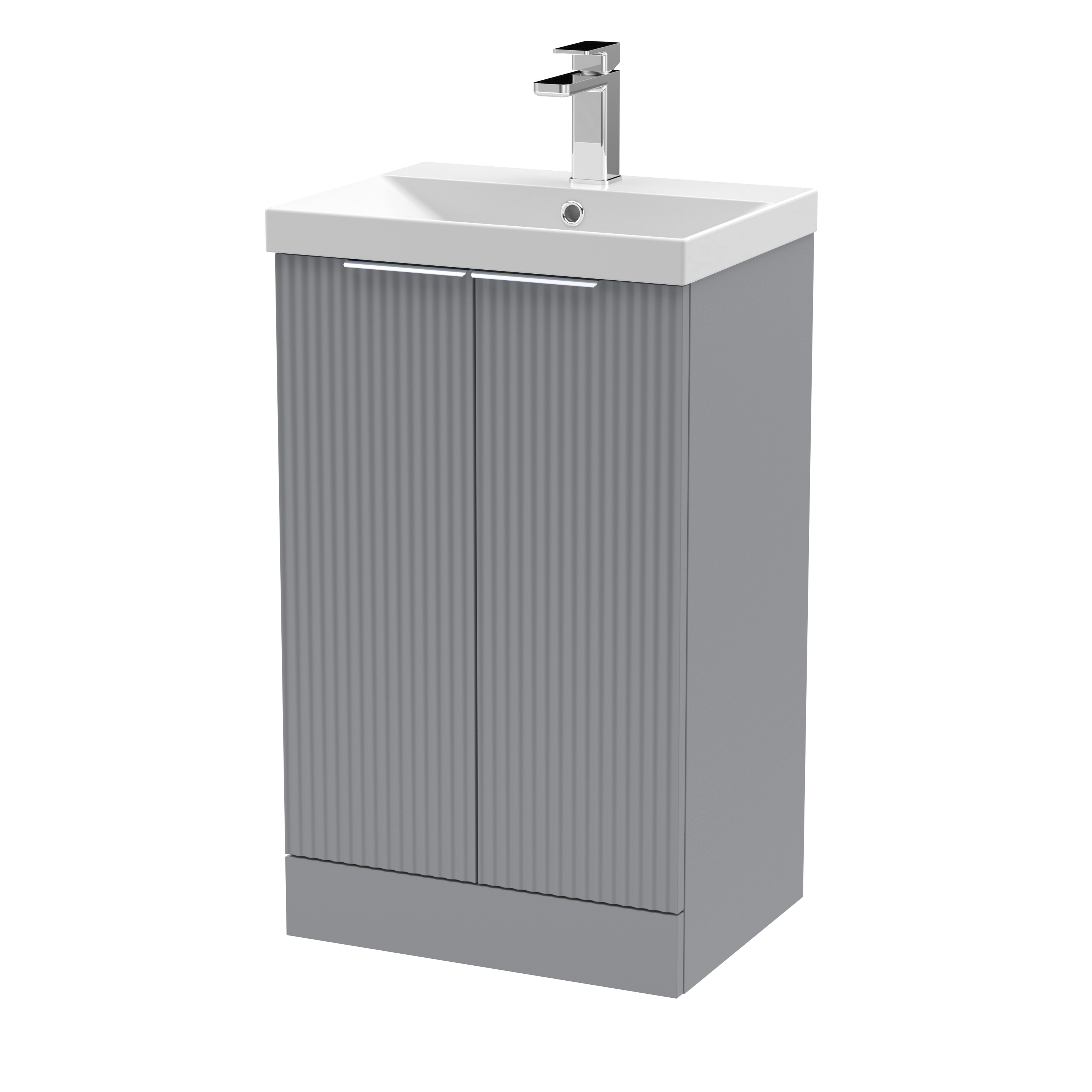 Hudson Reed Fluted Satin Grey 500mm Floor Standing 2 Door Vanity Unit and Thin Edge Basin DFF223D
