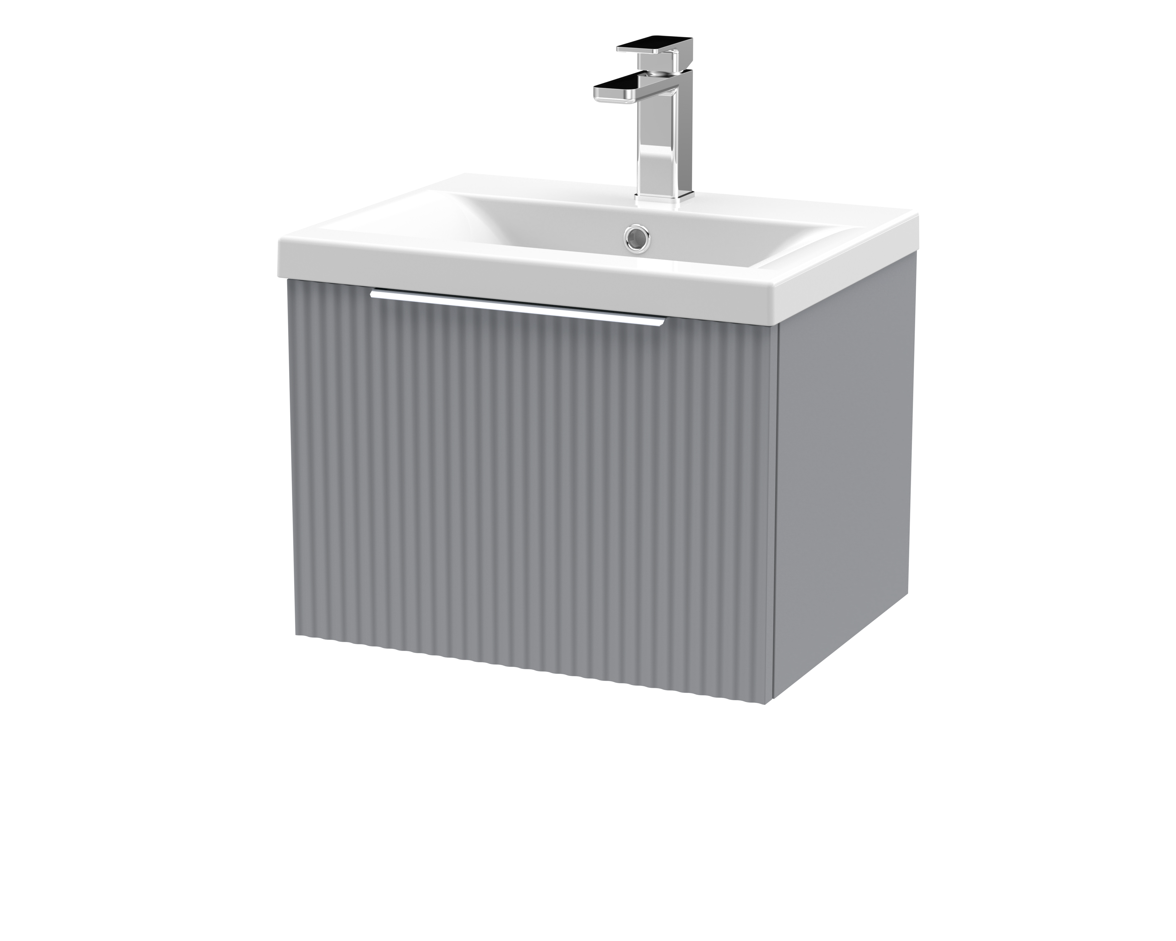 Hudson Reed Fluted Satin Grey 500mm Wall Hung Vanity Unit and Mid Edge Ceramic Basin DFF291A