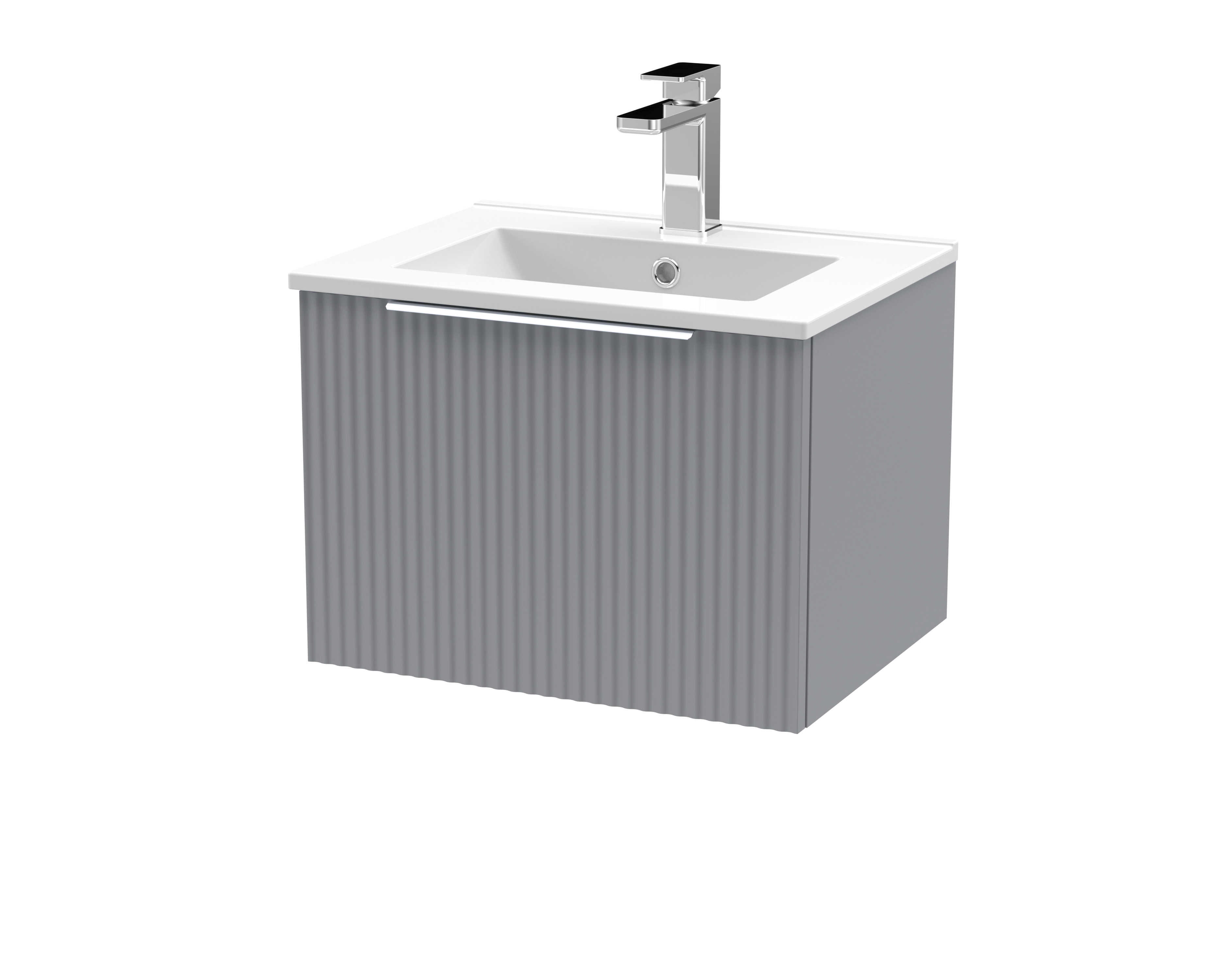 Hudson Reed Fluted Satin Grey 500mm Wall Hung Vanity Unit and Minimalist Basin DFF291B