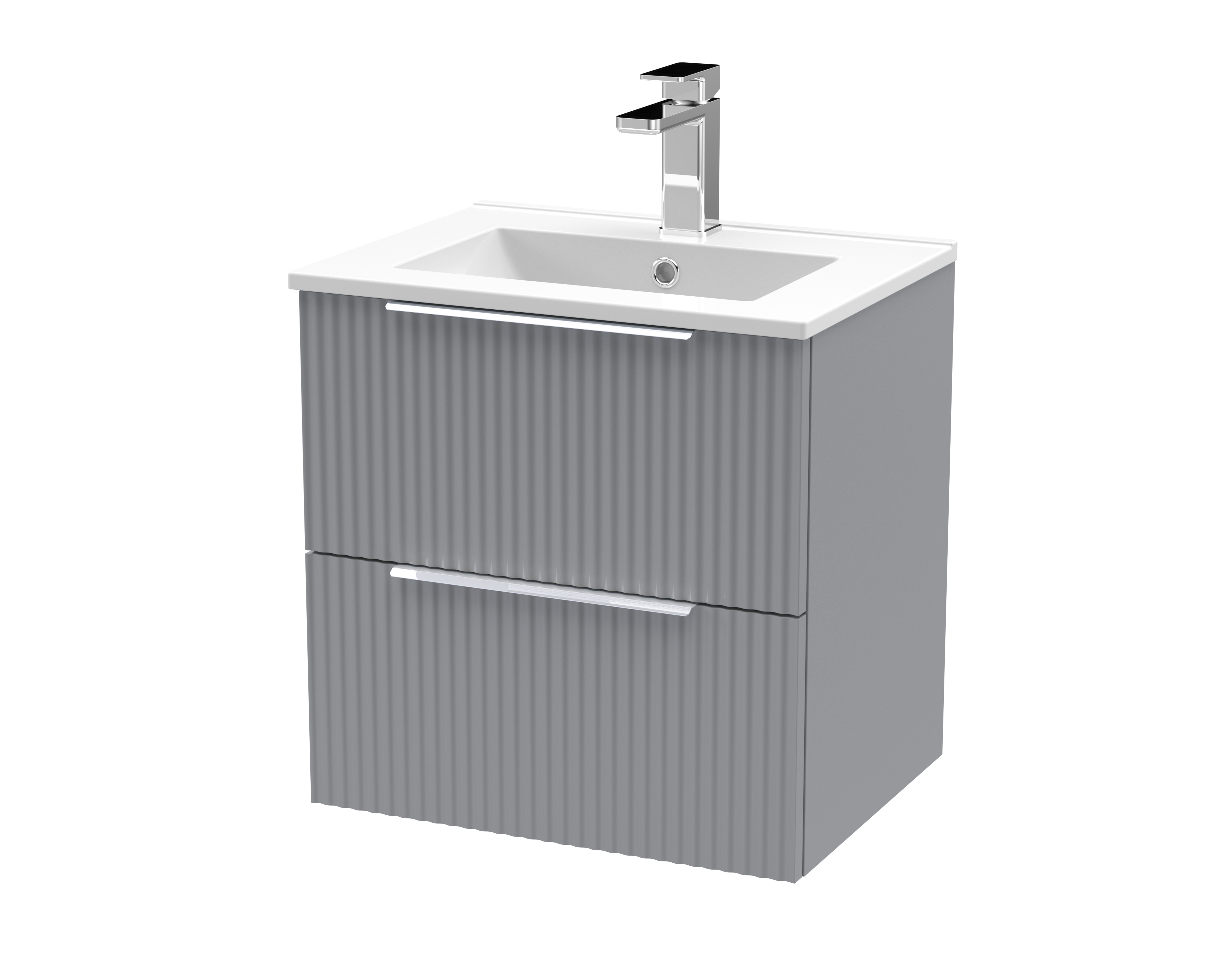 Hudson Reed Fluted Satin Grey 500mm Wall Hung 2 Drawer Vanity Unit and Basin DFF292B