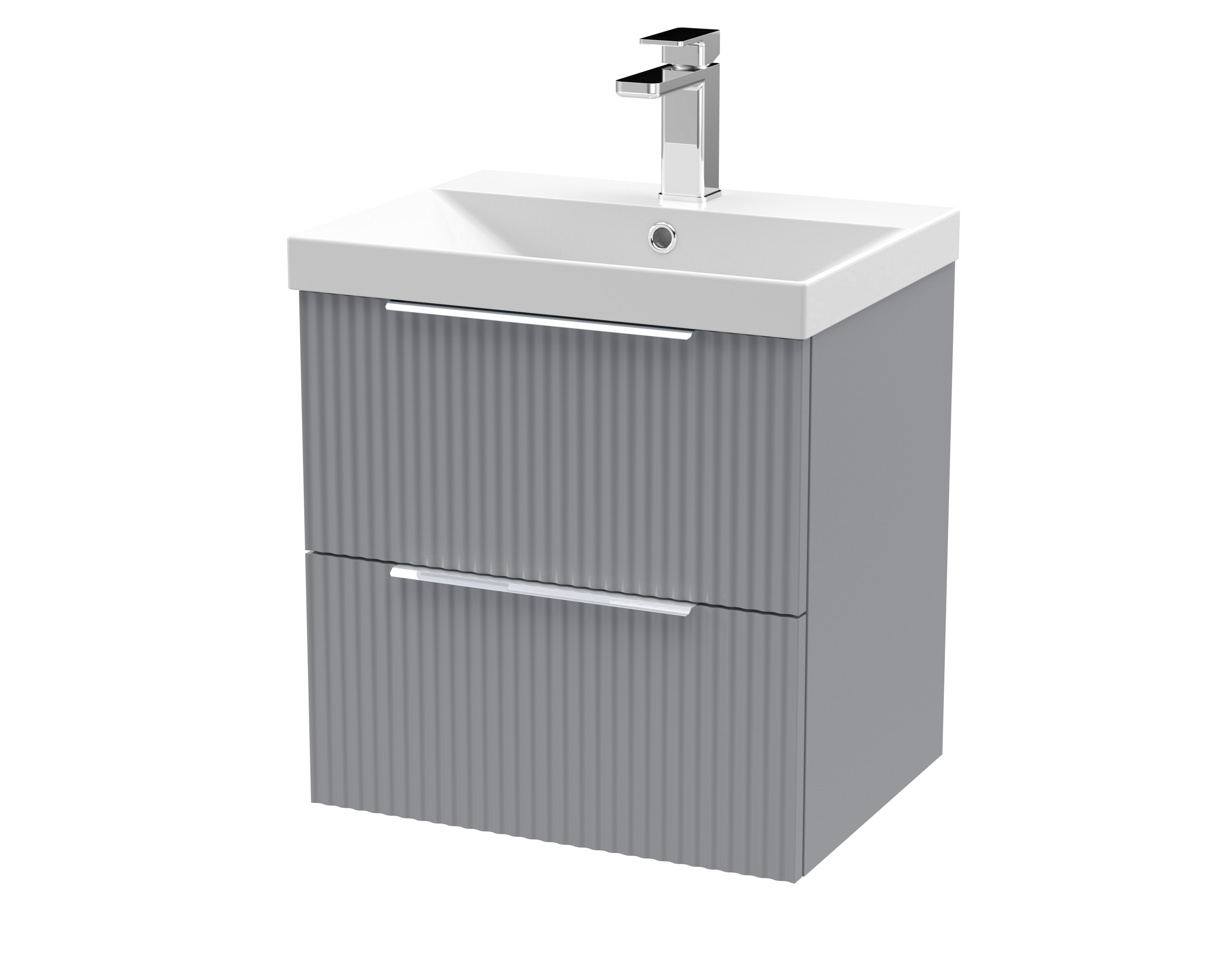 Hudson Reed Fluted Satin Grey 500mm Wall Hung 2 Drawer Vanity Unit and Thin Edge Basin DFF292D