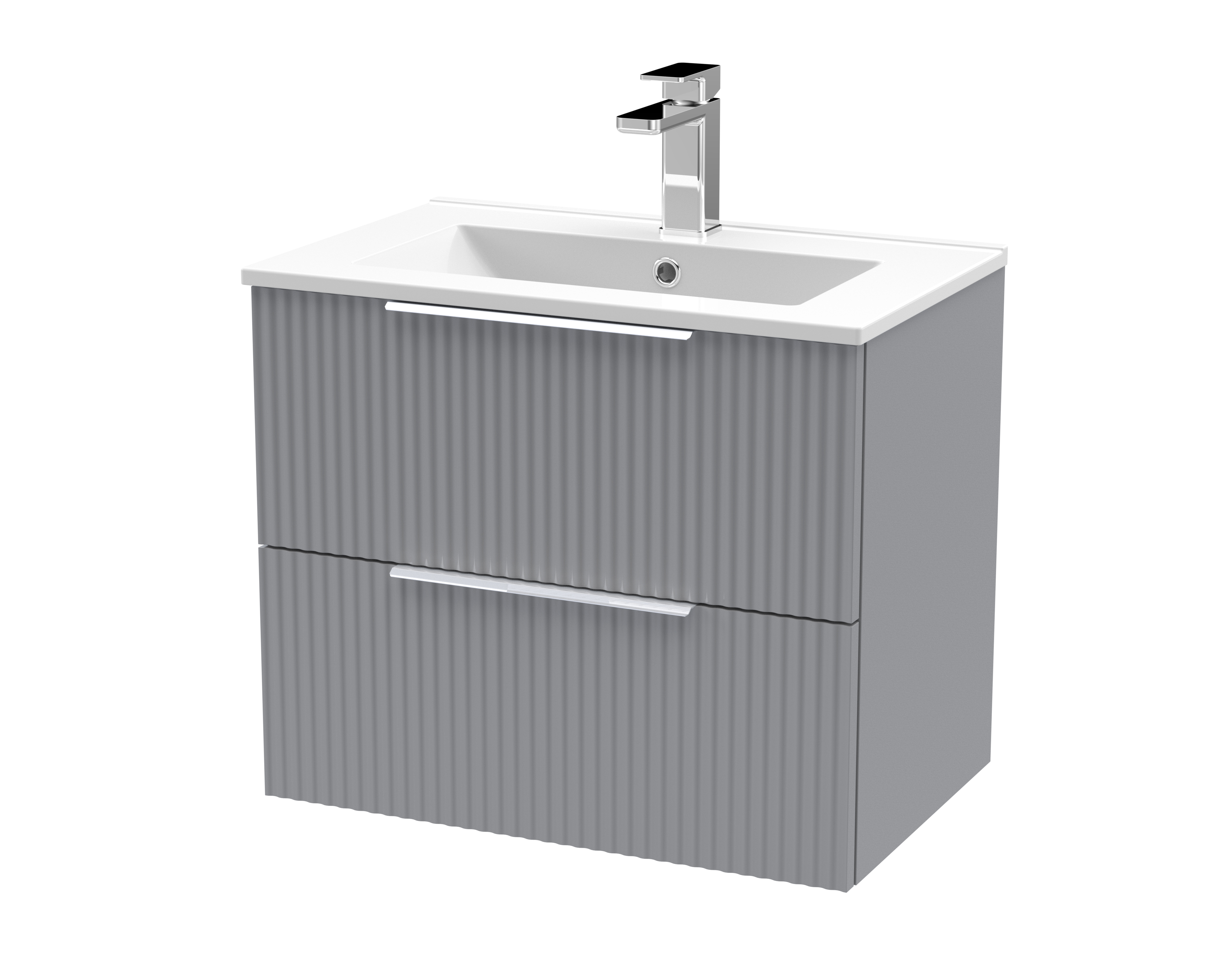 Hudson Reed Fluted Satin Grey 600mm Wall Hung 2 Drawer Vanity Unit and Basin DFF293B