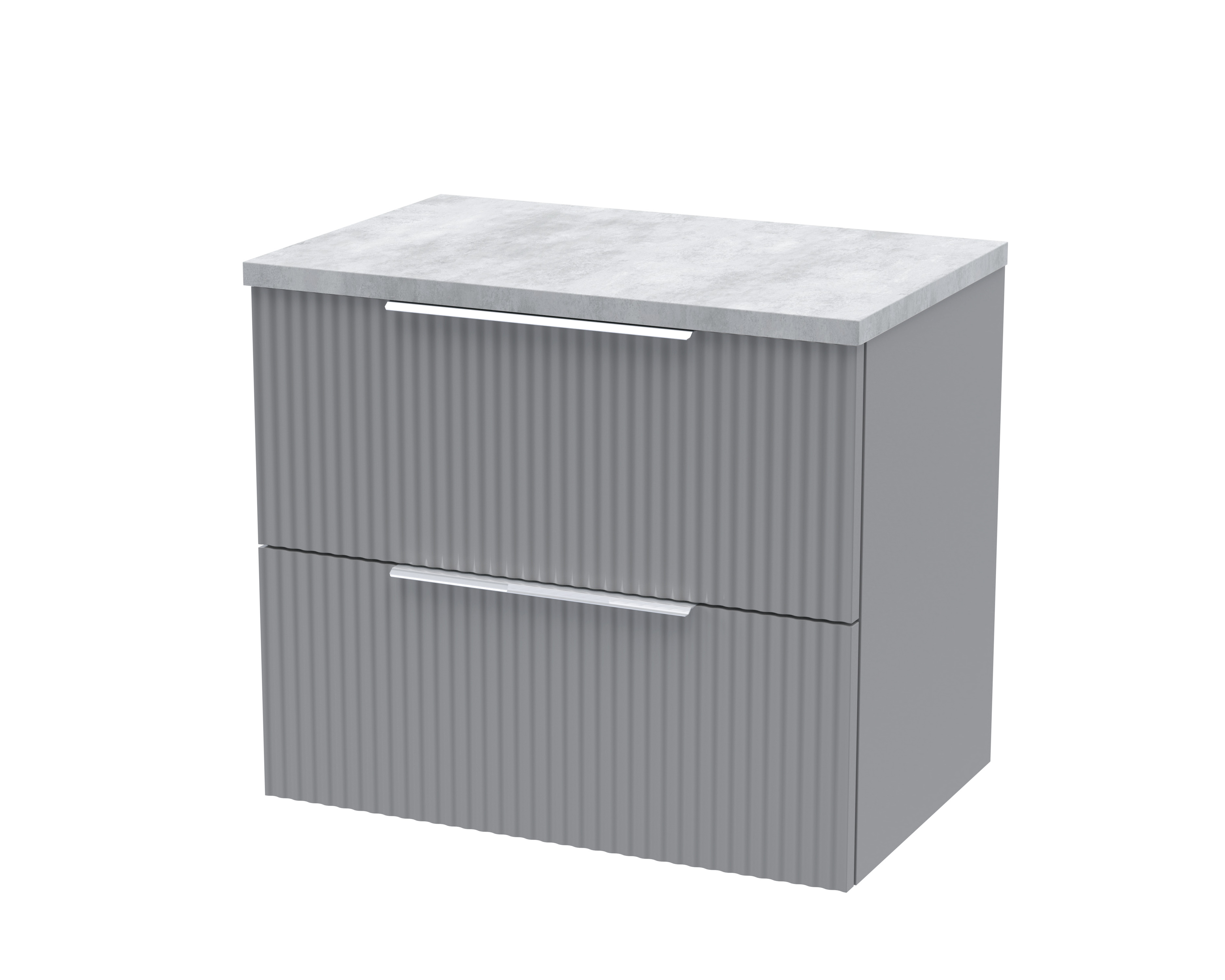 Hudson Reed Fluted Satin Grey 600mm Wall Hung 2 Drawer Vanity Unit and Laminate Top DFF293LBG