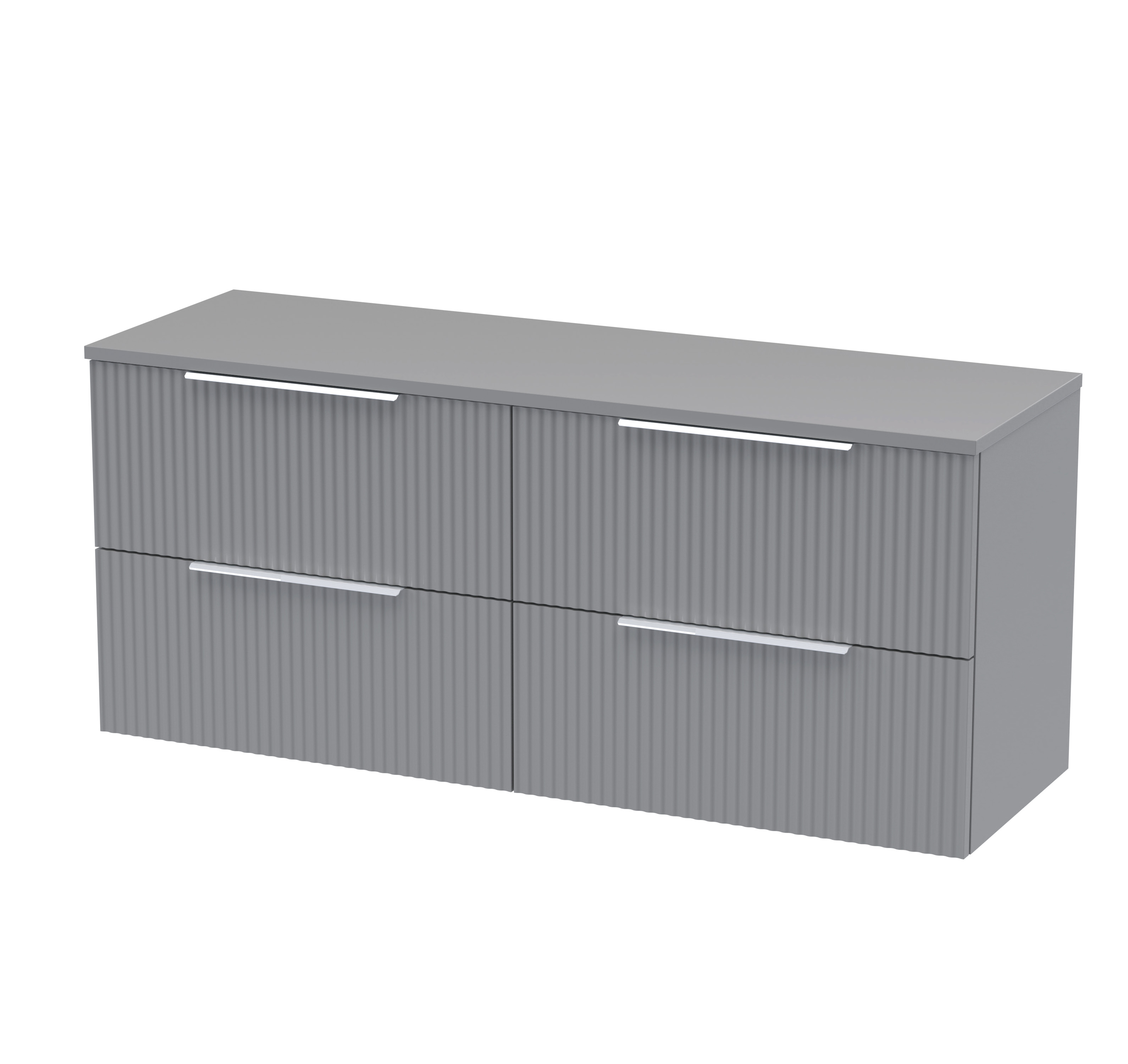 Hudson Reed Fluted Satin Grey 1200mm Wall Hung 4 Drawer Vanity Unit and Worktop DFF293W2