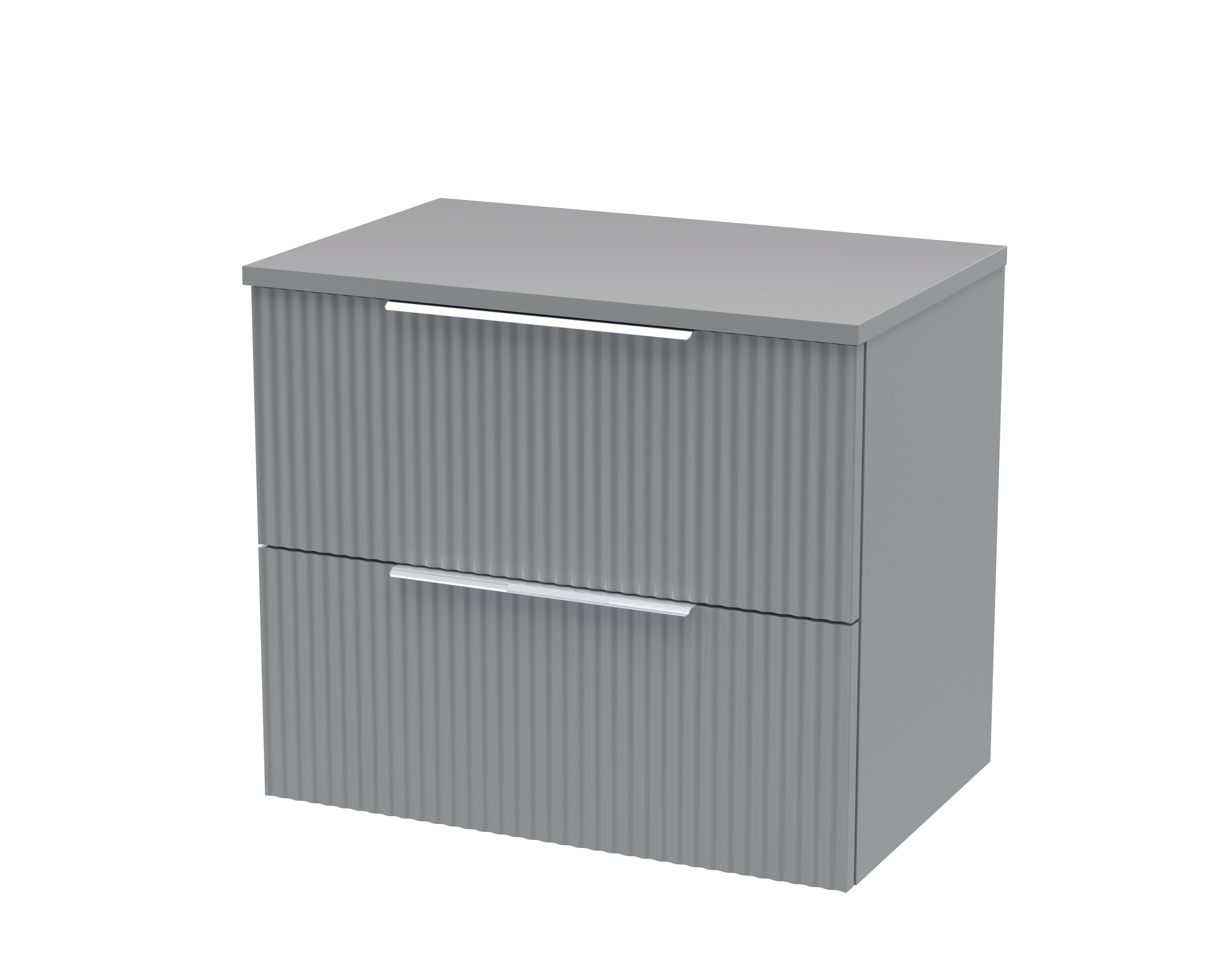 Hudson Reed Fluted Satin Grey 600mm Wall Hung 2 Drawer Vanity Unit and Worktop DFF293W