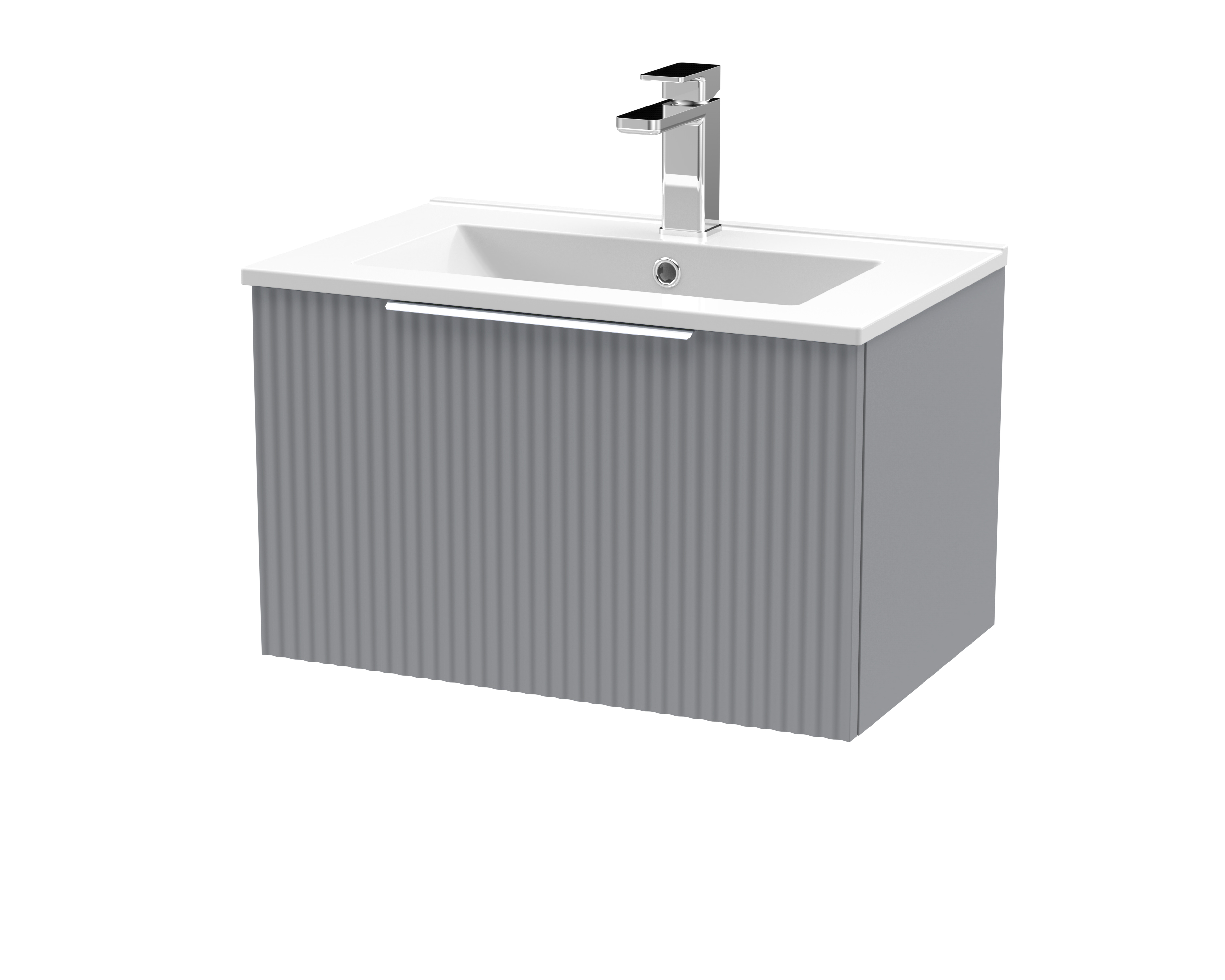 Hudson Reed Fluted Satin Grey 600mm Wall Hung Vanity Unit and Minimalist Basin DFF294B