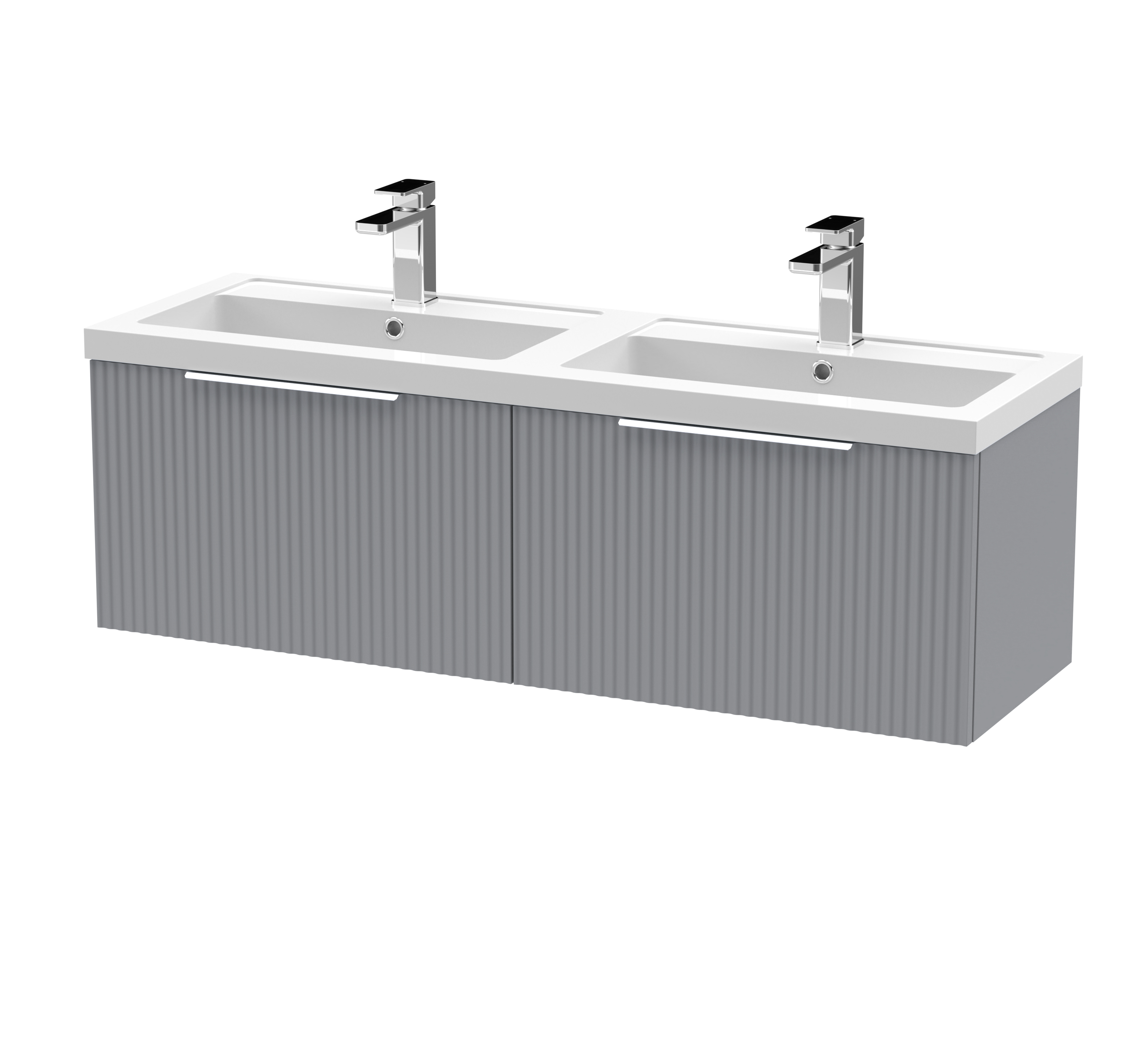 Hudson Reed Fluted Satin Grey 1200mm Wall Hung 2 Drawer Vanity Unit and Double Basin DFF294C