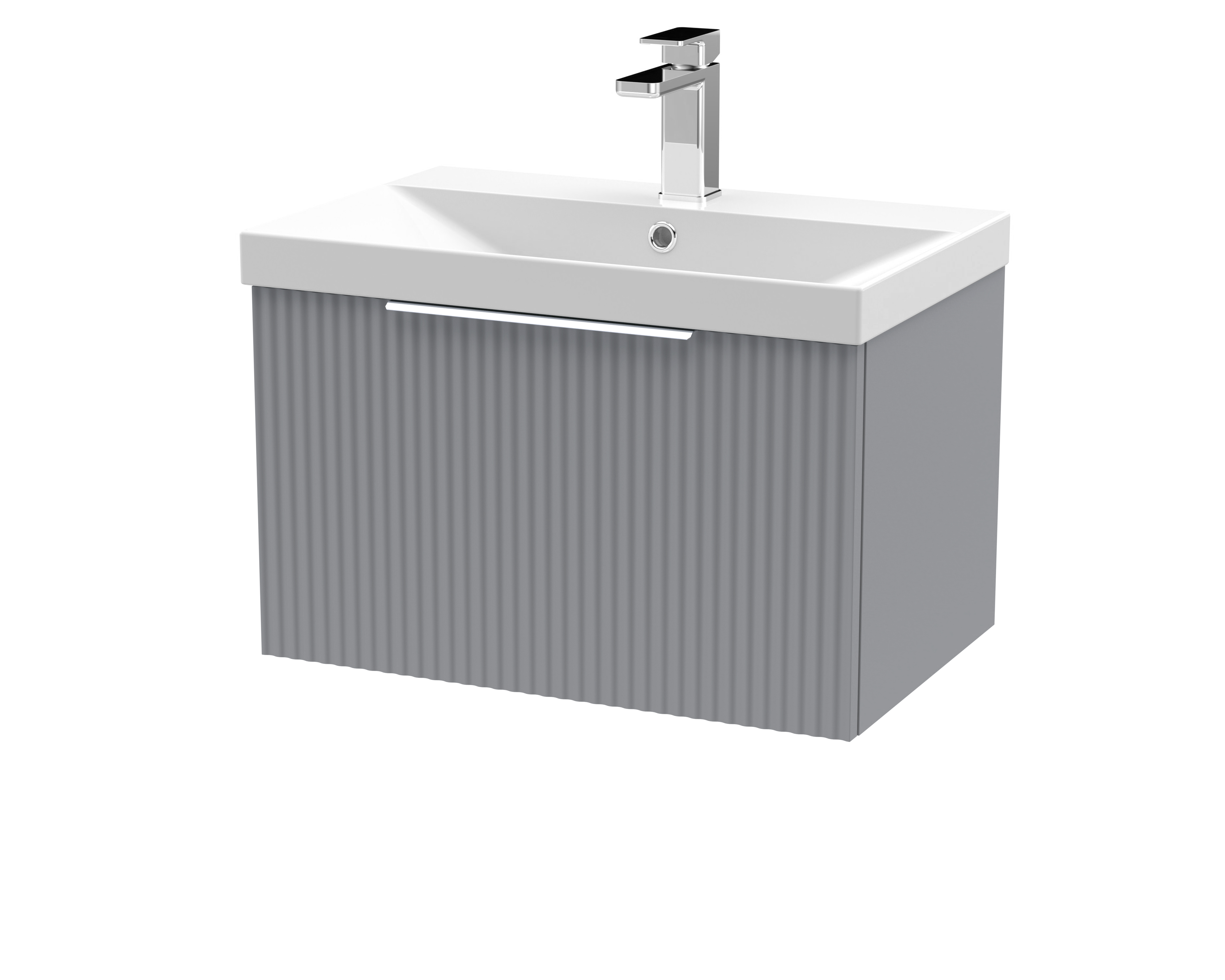 Hudson Reed Fluted Satin Grey 600mm Wall Hung Vanity Unit and Thin Edge Basin DFF294D