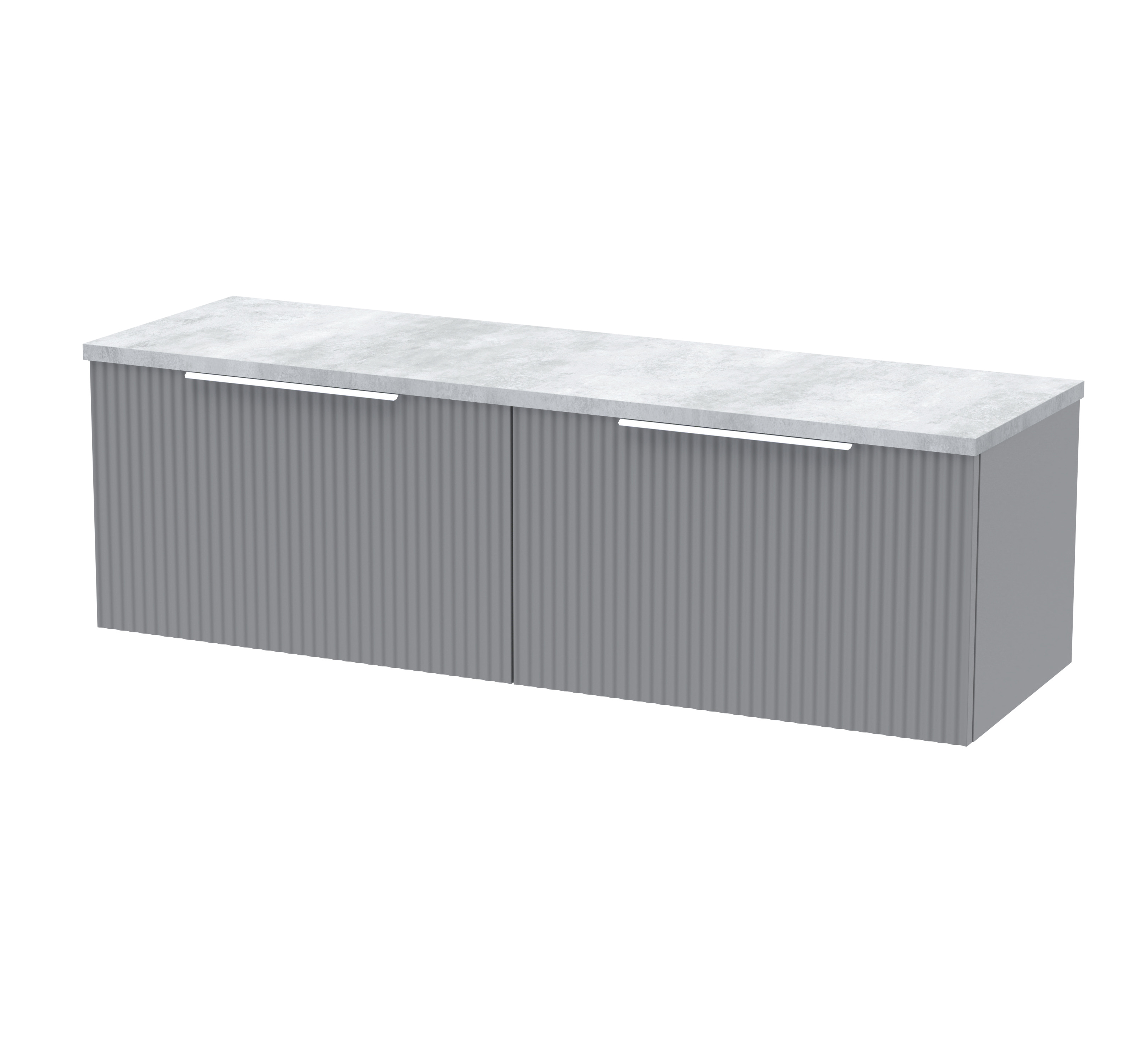 Hudson Reed Fluted Satin Grey 1200 Wall Hung 2 Drawer Vanity Unit and Laminate Worktop DFF294LBG2
