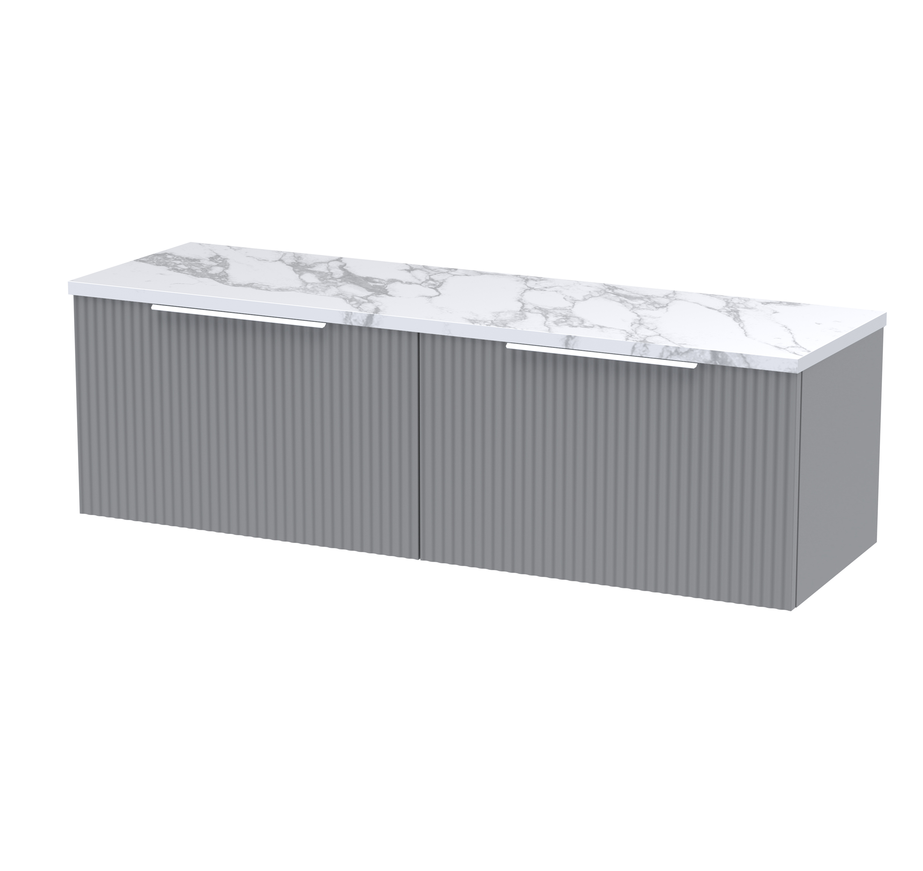 Hudson Reed Fluted Satin Grey 1200 Wall Hung 2 Drawer Vanity Unit and Laminate Worktop DFF294LCM2