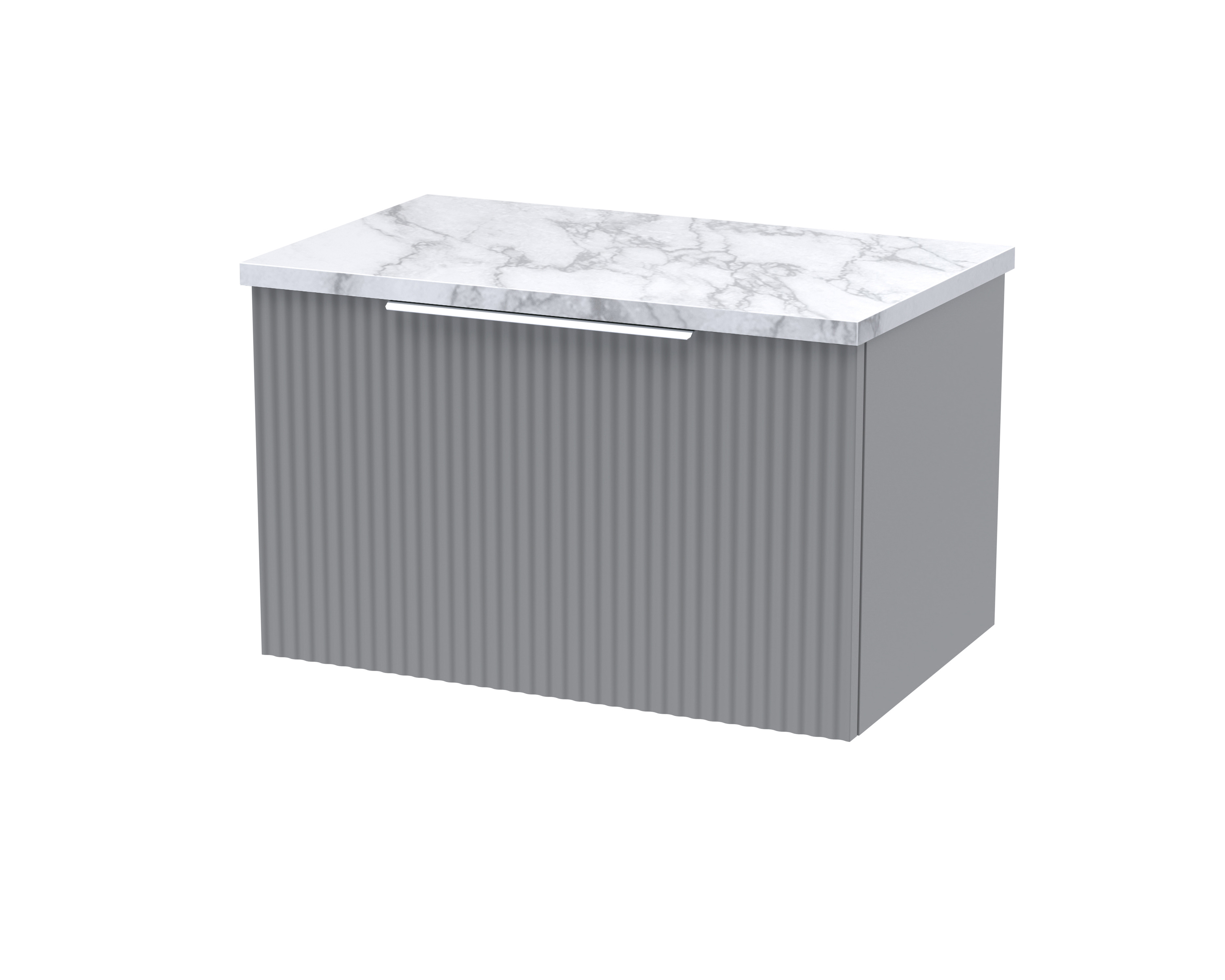 Hudson Reed Fluted Satin Grey 600mm Wall Hung Vanity Unit and Laminate Worktop DFF294LCM