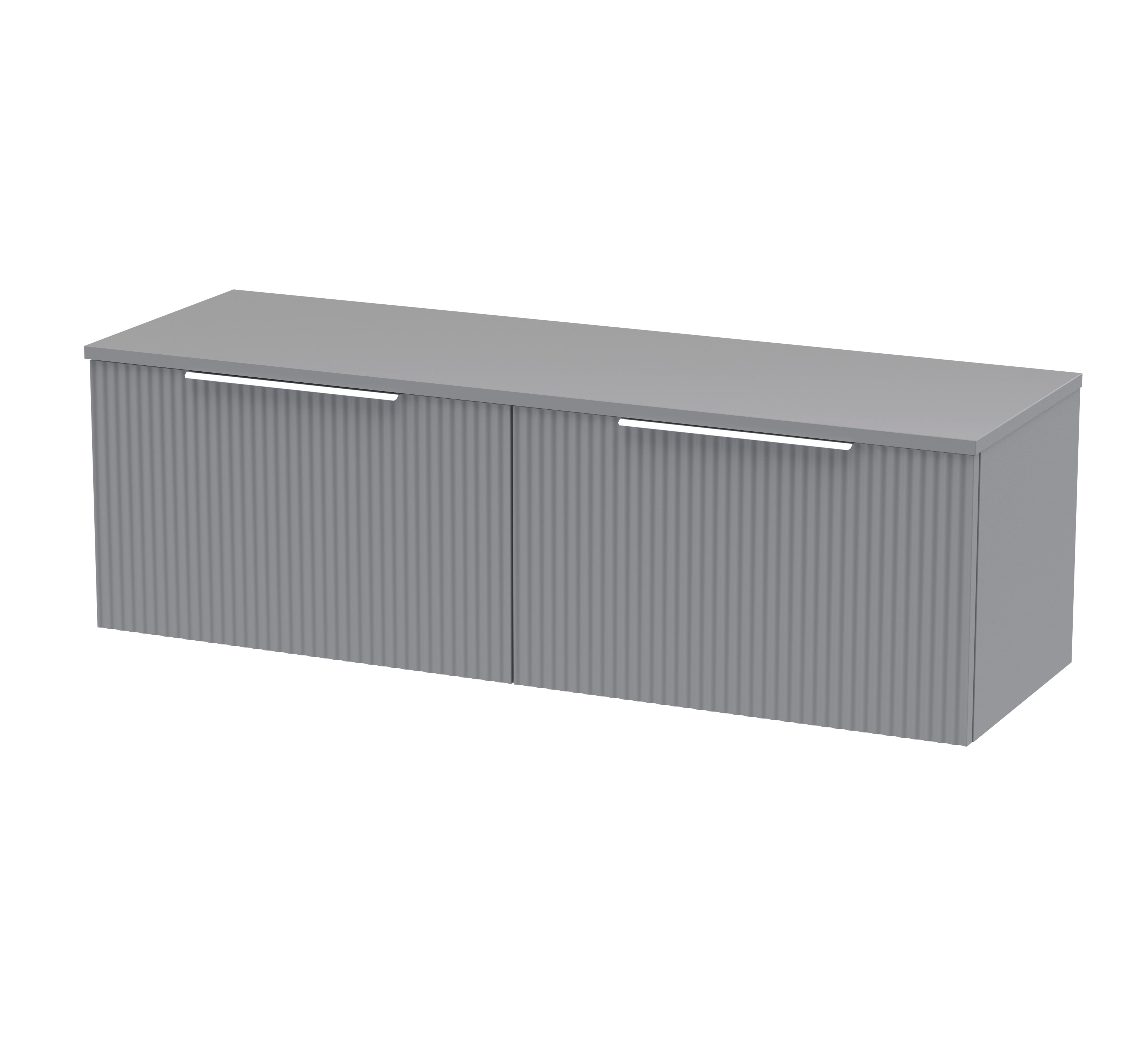 Hudson Reed Fluted Satin Grey 1200mm Wall Hung 2 Drawer Vanity Unit and Worktop DFF294W2