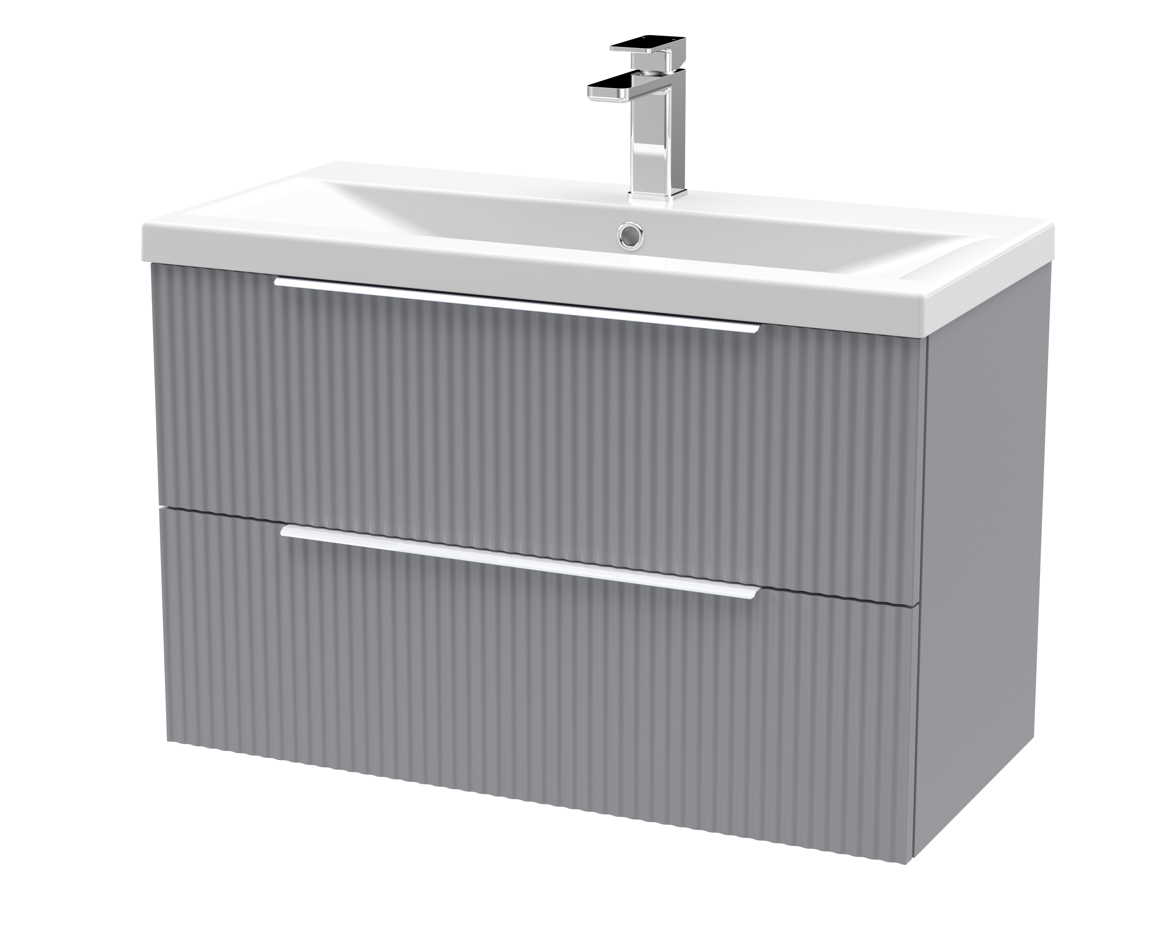 Hudson Reed Fluted Satin Grey 800mm Wall Hung 2 Drawer Vanity Unit and Mid Edge Ceramic Basin DFF295A