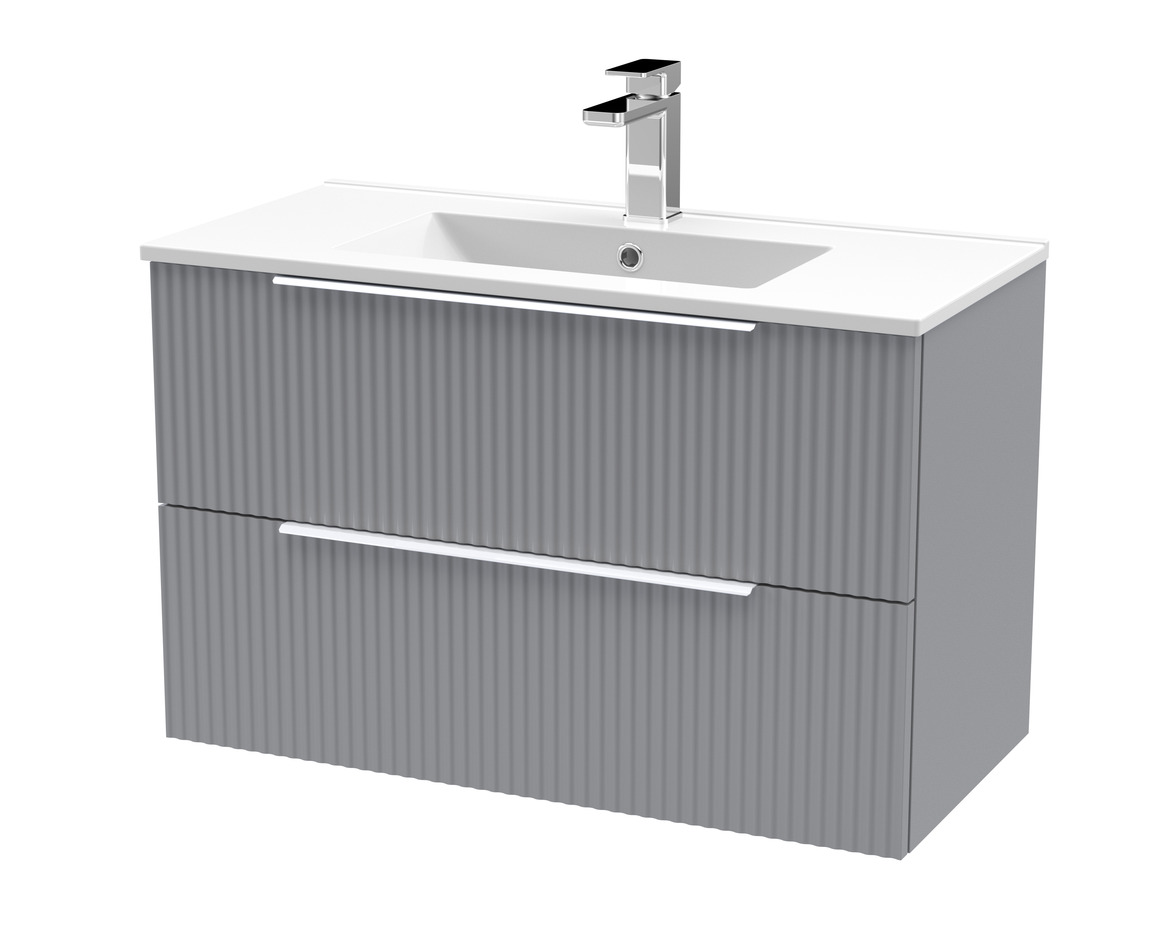 Hudson Reed Fluted Satin Grey 800mm Wall Hung 2 Drawer Vanity Unit and Basin DFF295B