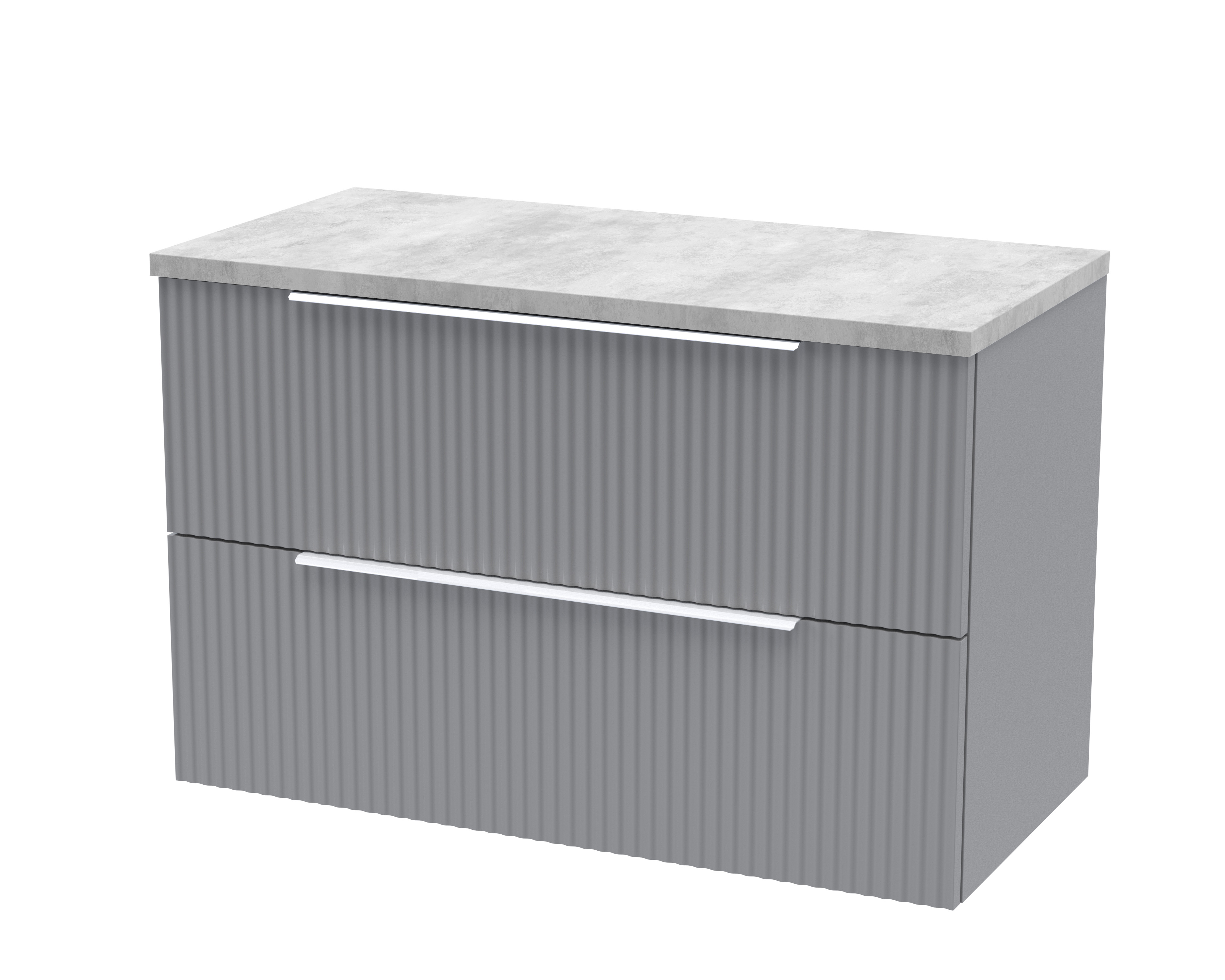 Hudson Reed Fluted Satin Grey 800mm Wall Hung 2 Drawer Vanity Unit and Laminate Top DFF295LBG