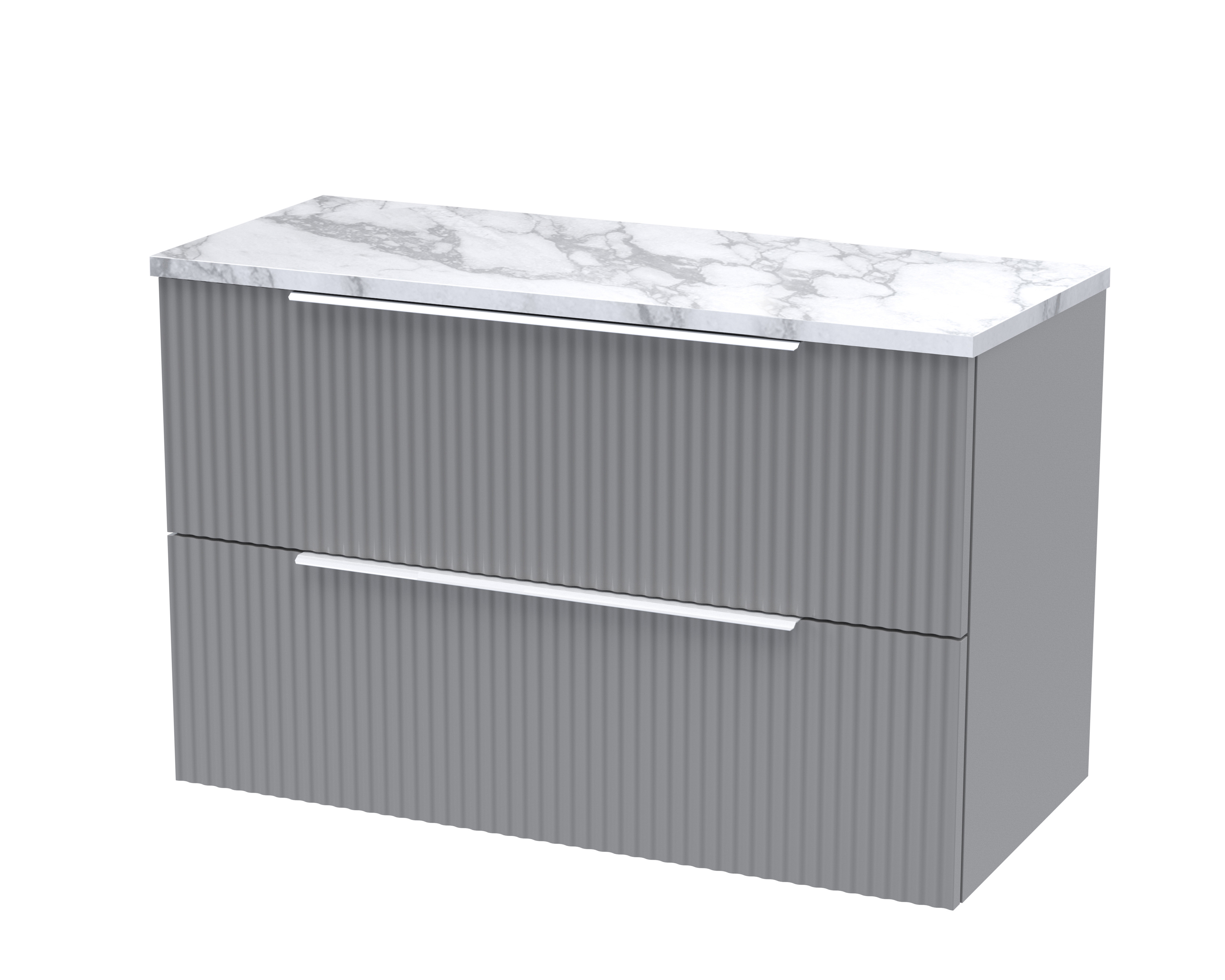 Hudson Reed Fluted Satin Grey 800mm Wall Hung 2 Drawer Vanity Unit and Laminate Worktop DFF295LCM
