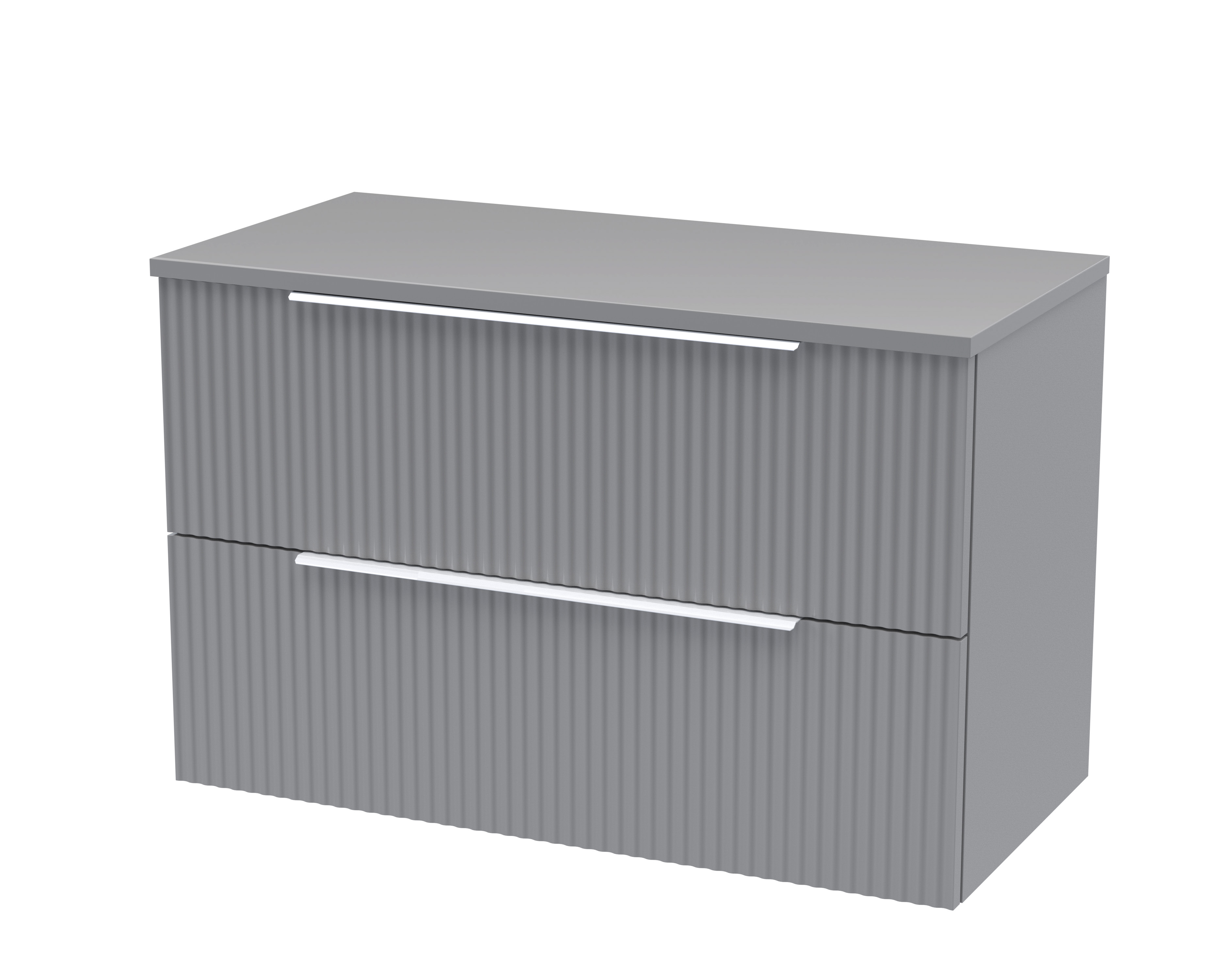 Hudson Reed Fluted Satin Grey 800mm Wall Hung 2 Drawer Vanity Unit and Worktop DFF295W