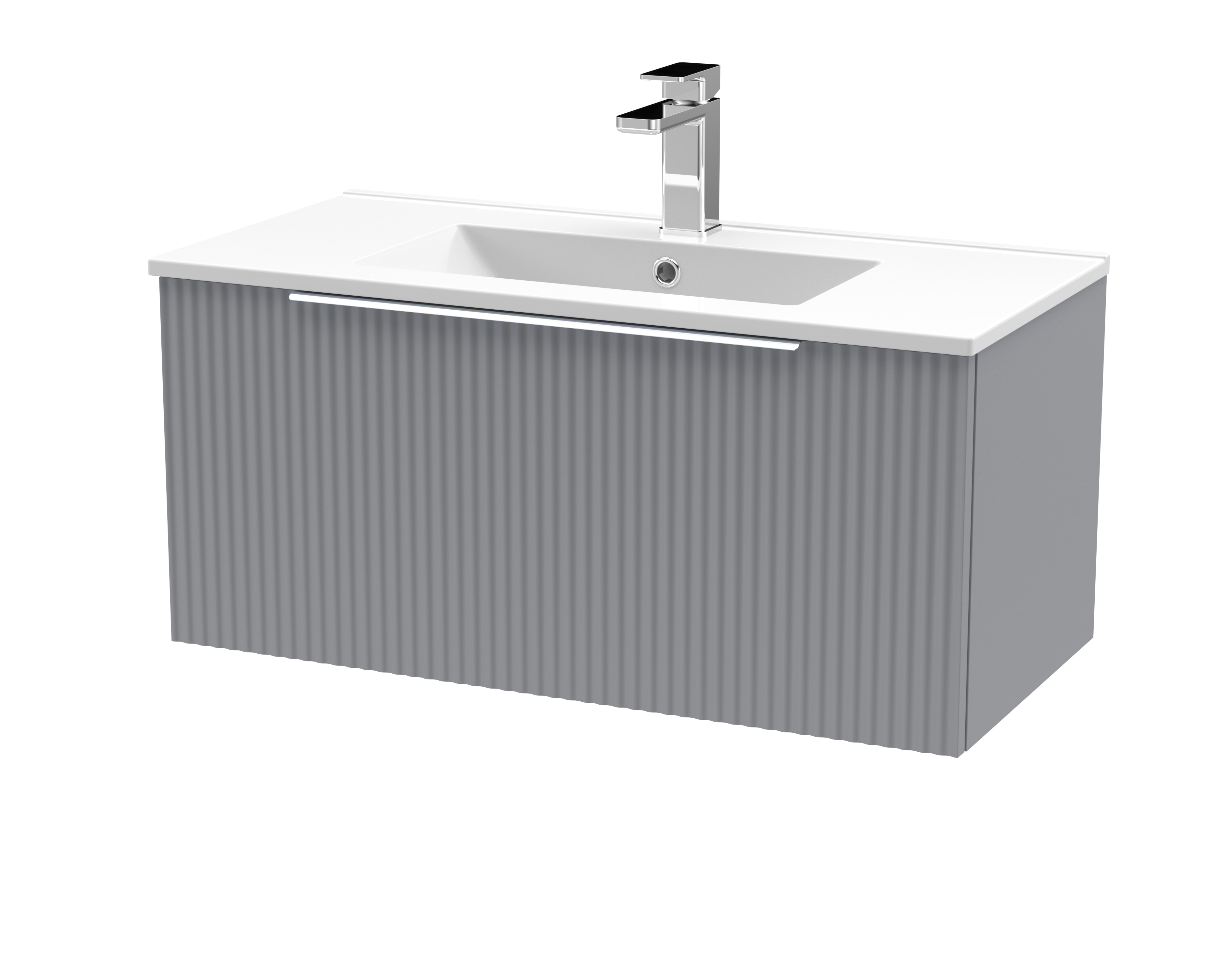 Hudson Reed Fluted Satin Grey 800mm Wall Hung Vanity Unit and Minimalist Basin DFF296B