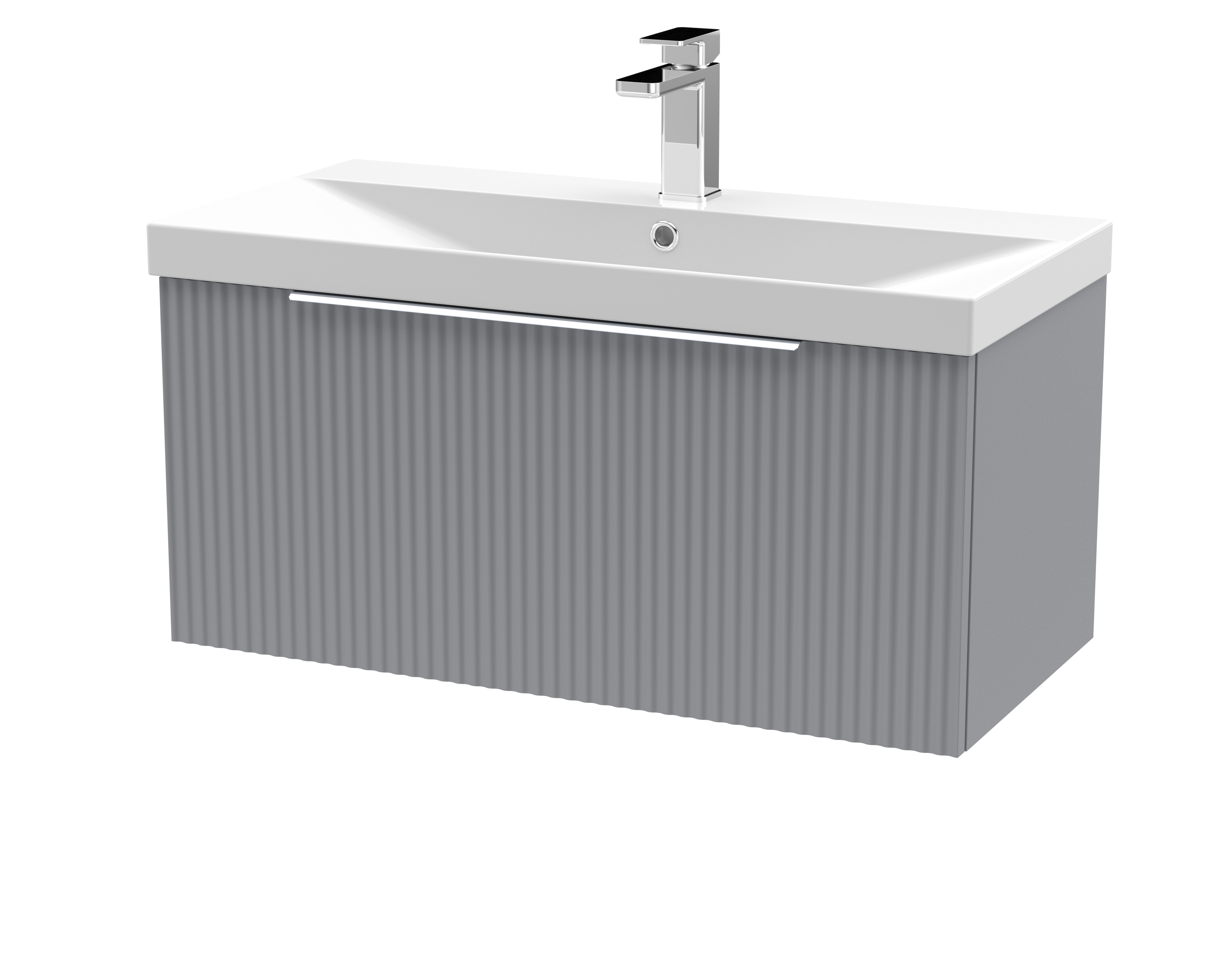 Hudson Reed Fluted Satin Grey 800mm Wall Hung Vanity Unit and Thin Edge Basin DFF296D