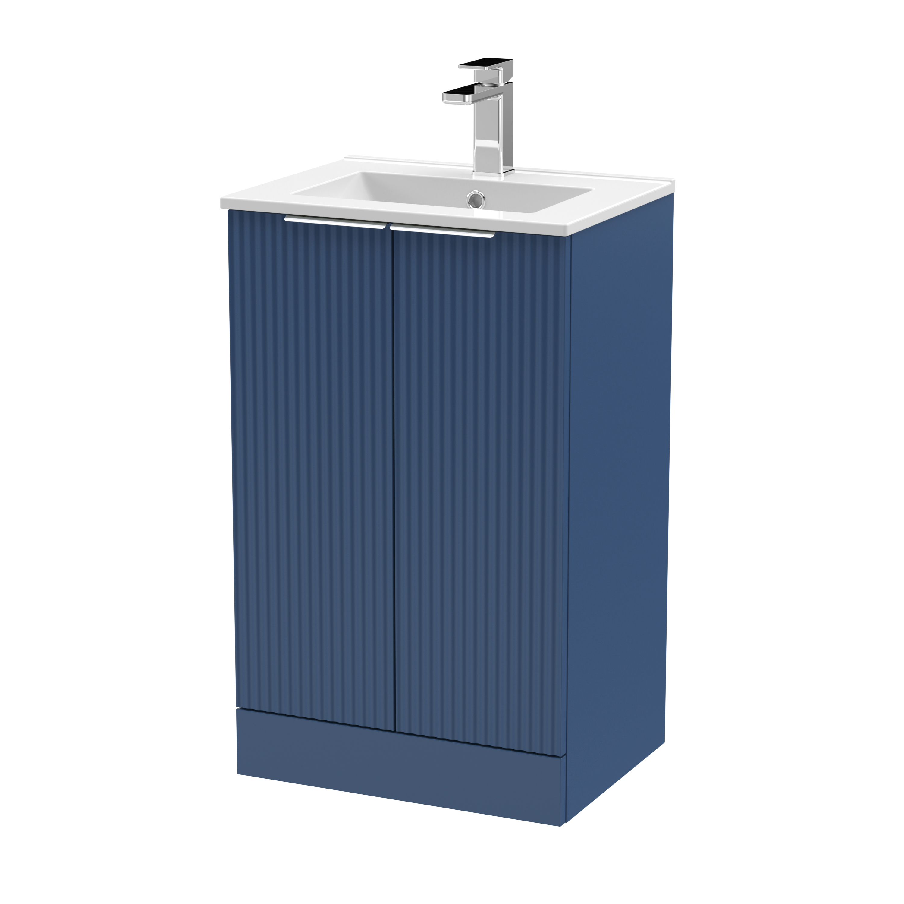 Hudson Reed Fluted Satin Blue 500mm Floor Standing 2 Door Vanity Unit and Basin DFF323B