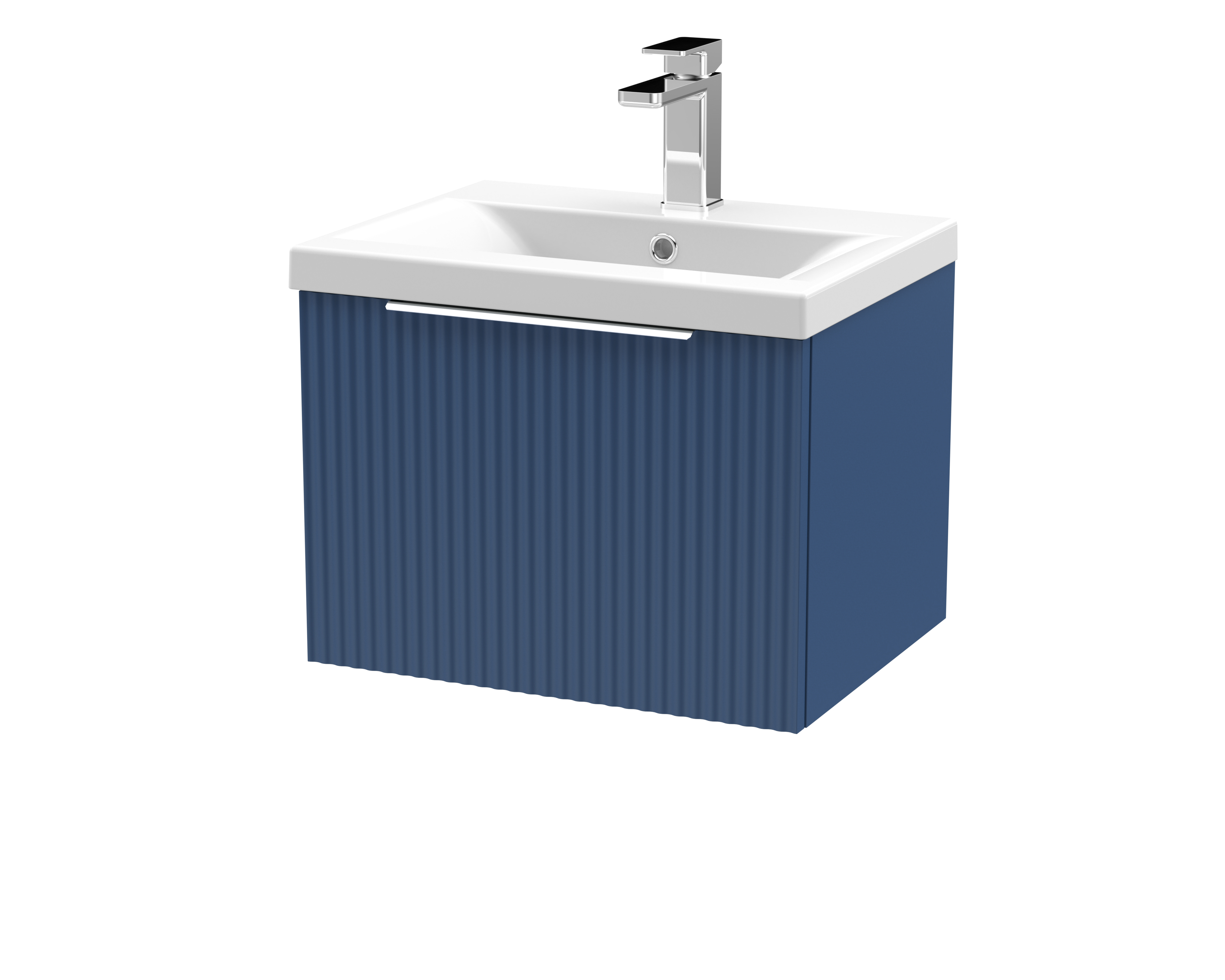 Hudson Reed Fluted Satin Blue 500mm Wall Hung Vanity Unit and Mid Edge Ceramic Basin DFF391A