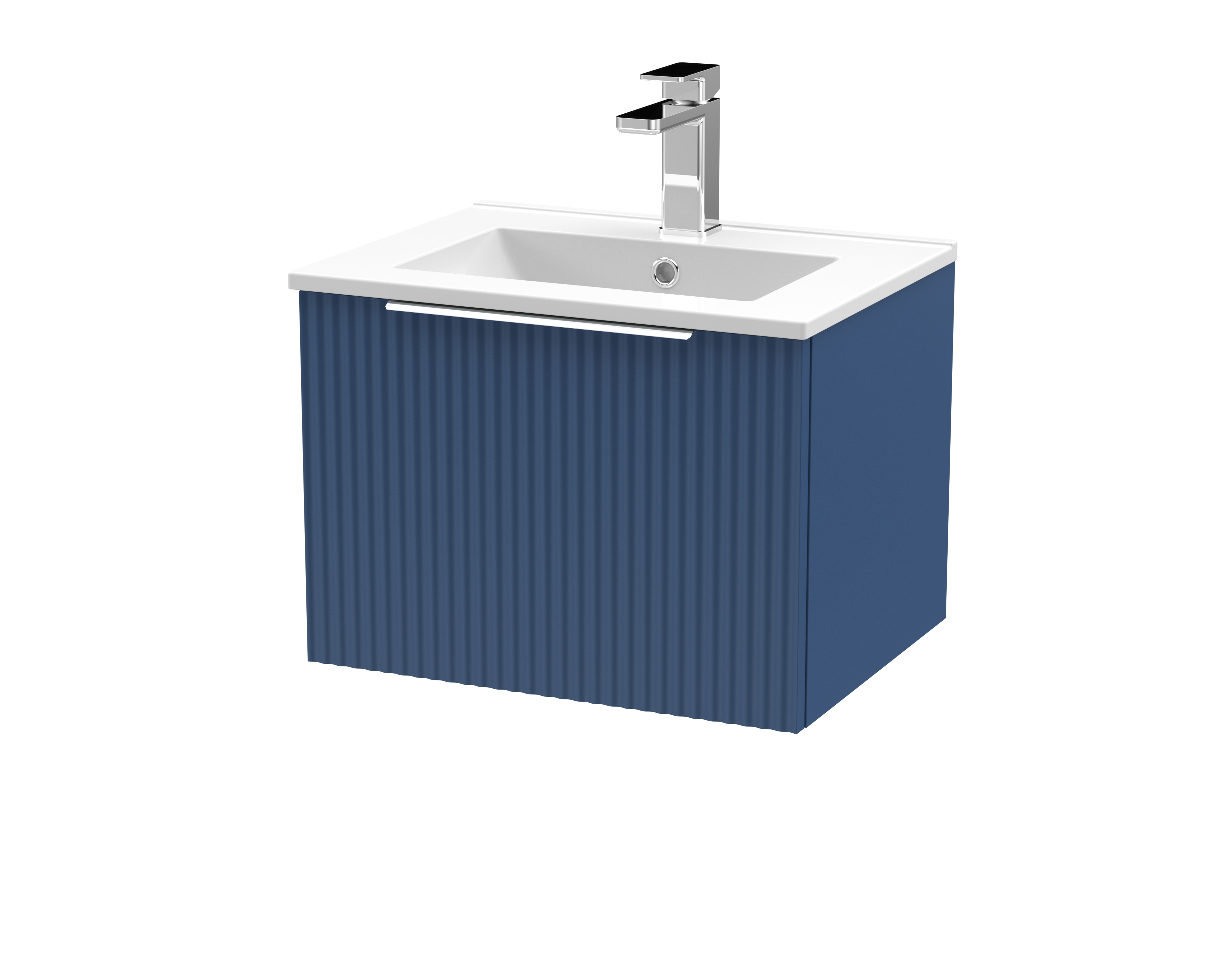 Hudson Reed Fluted Satin Blue 500mm Wall Hung Vanity Unit and Minimalist Basin DFF391B