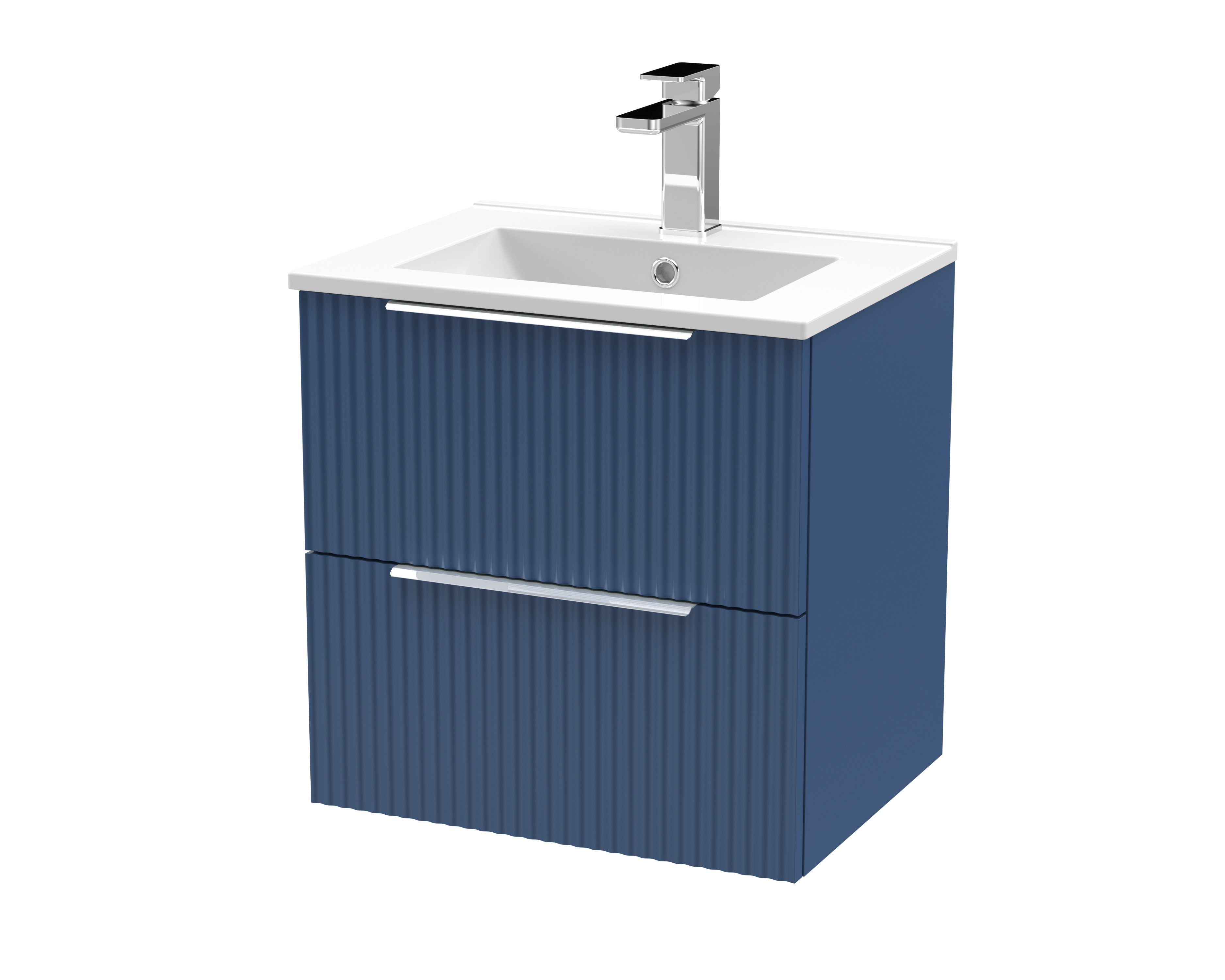 Hudson Reed Fluted Satin Blue 500mm Wall Hung 2 Drawer Vanity Unit and Basin DFF392B