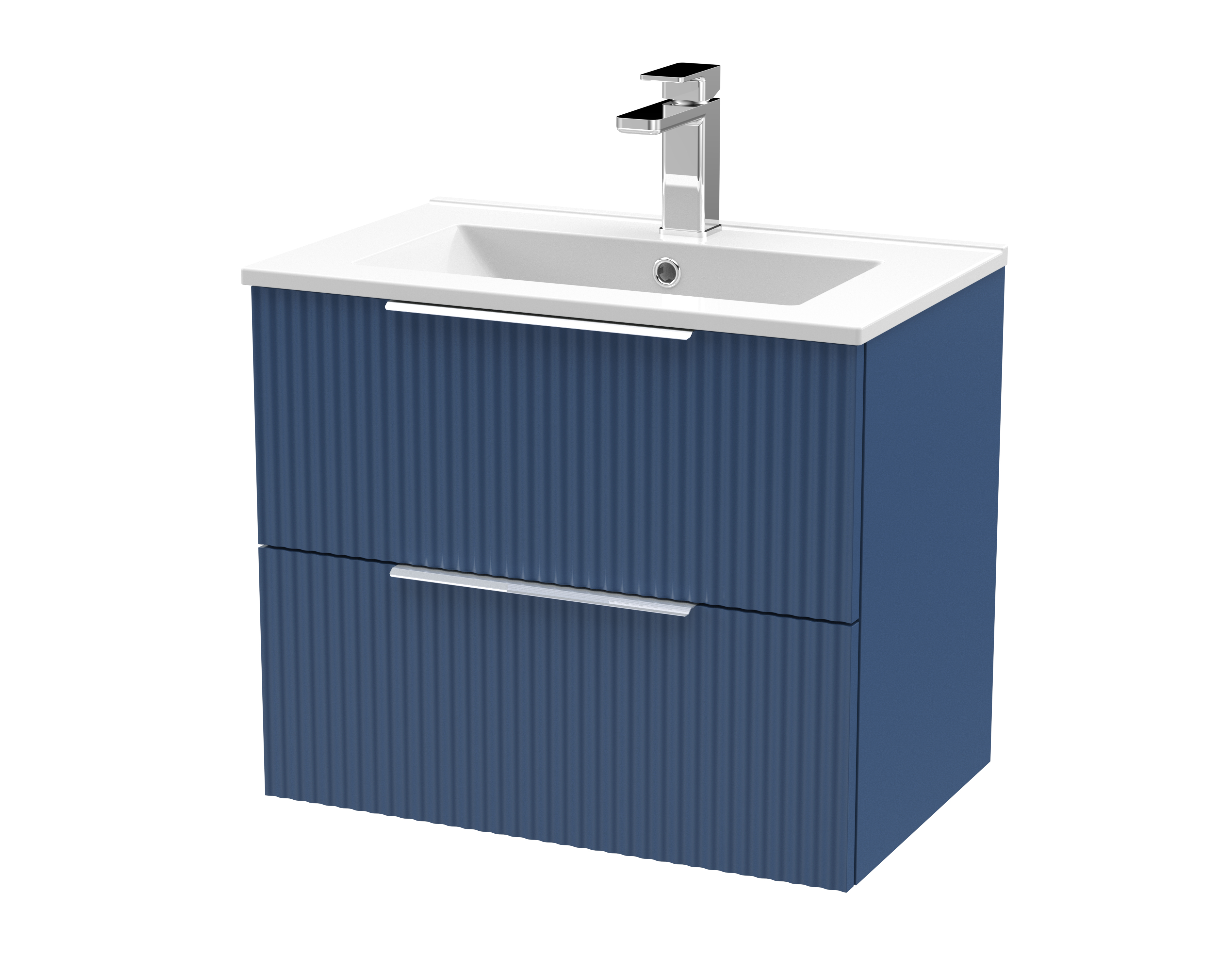 Hudson Reed Fluted Satin Blue 600mm Wall Hung 2 Drawer Vanity Unit and Basin DFF393B