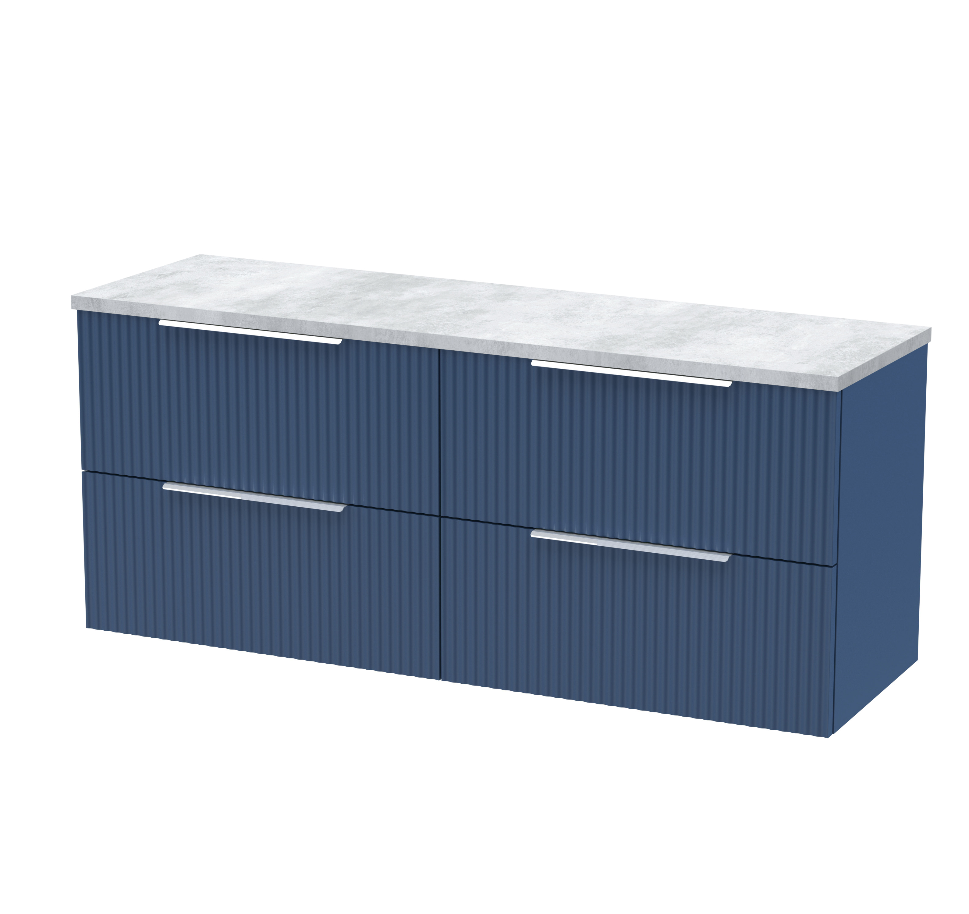 Hudson Reed Fluted Satin Blue 1200 Wall Hung 4 Drawer Vanity Unit and Laminate Worktop DFF393LBG2