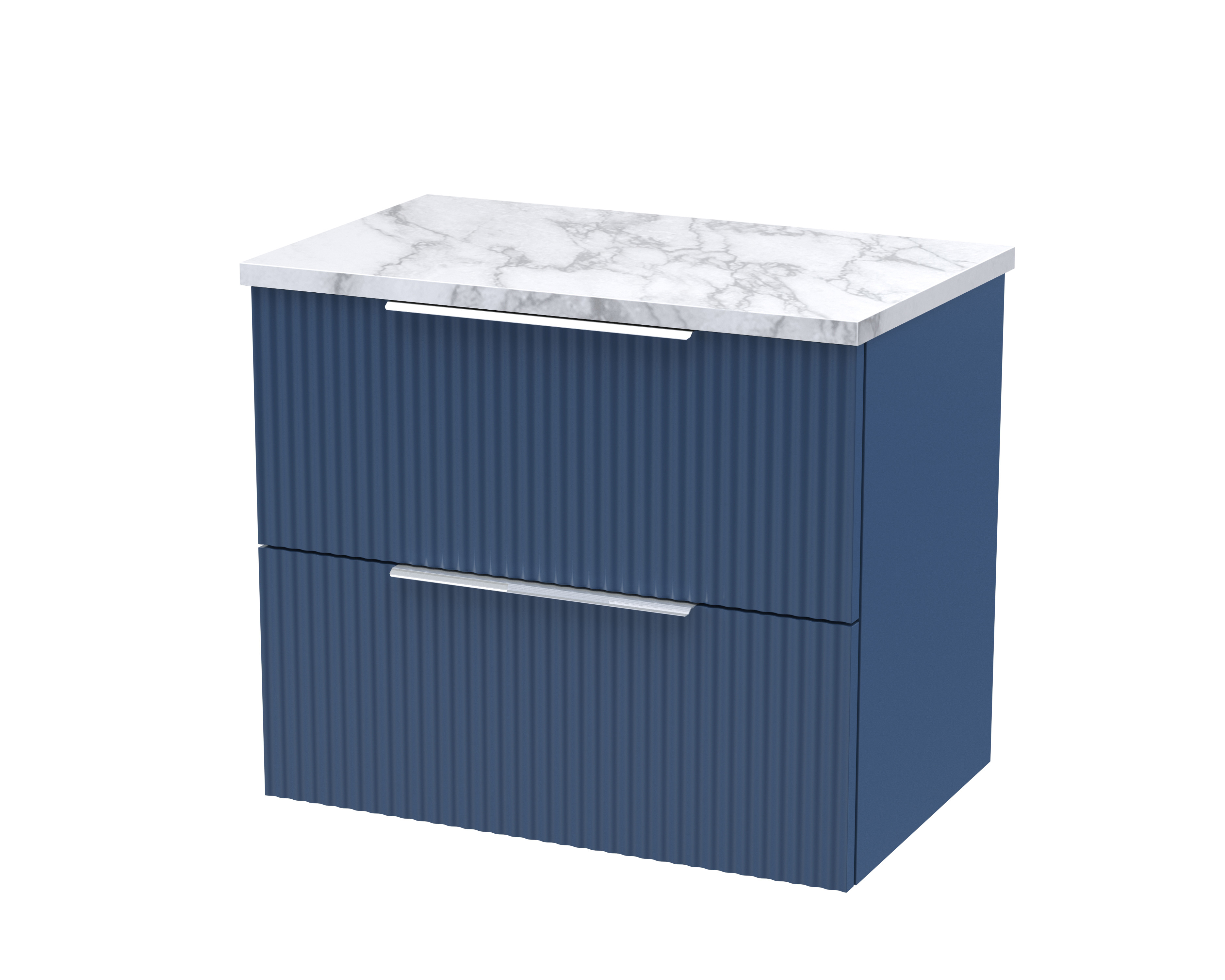 Hudson Reed Fluted Satin Blue 600mm Wall Hung 2 Drawer Vanity Unit and Laminate Worktop DFF393LCM