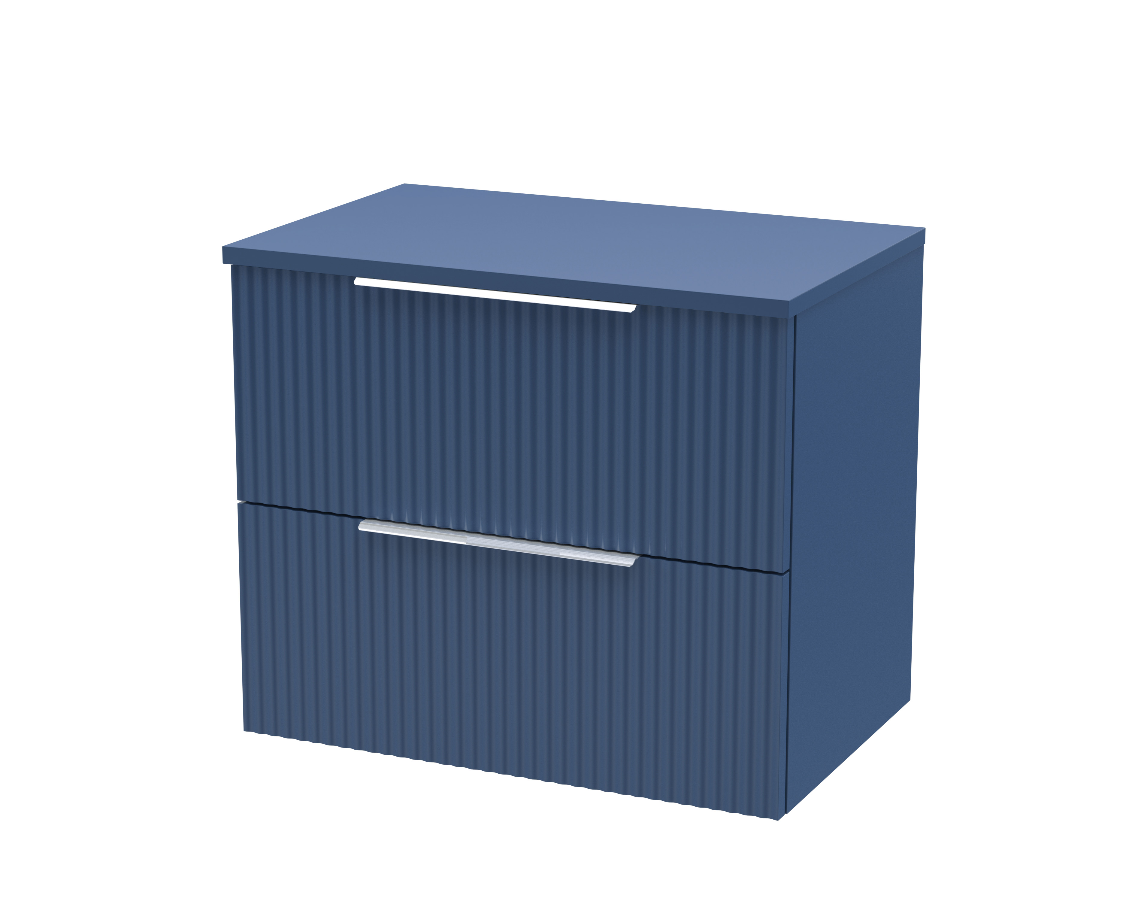 Hudson Reed Fluted Satin Blue 600mm Wall Hung 2 Drawer Vanity Unit and Worktop DFF393W
