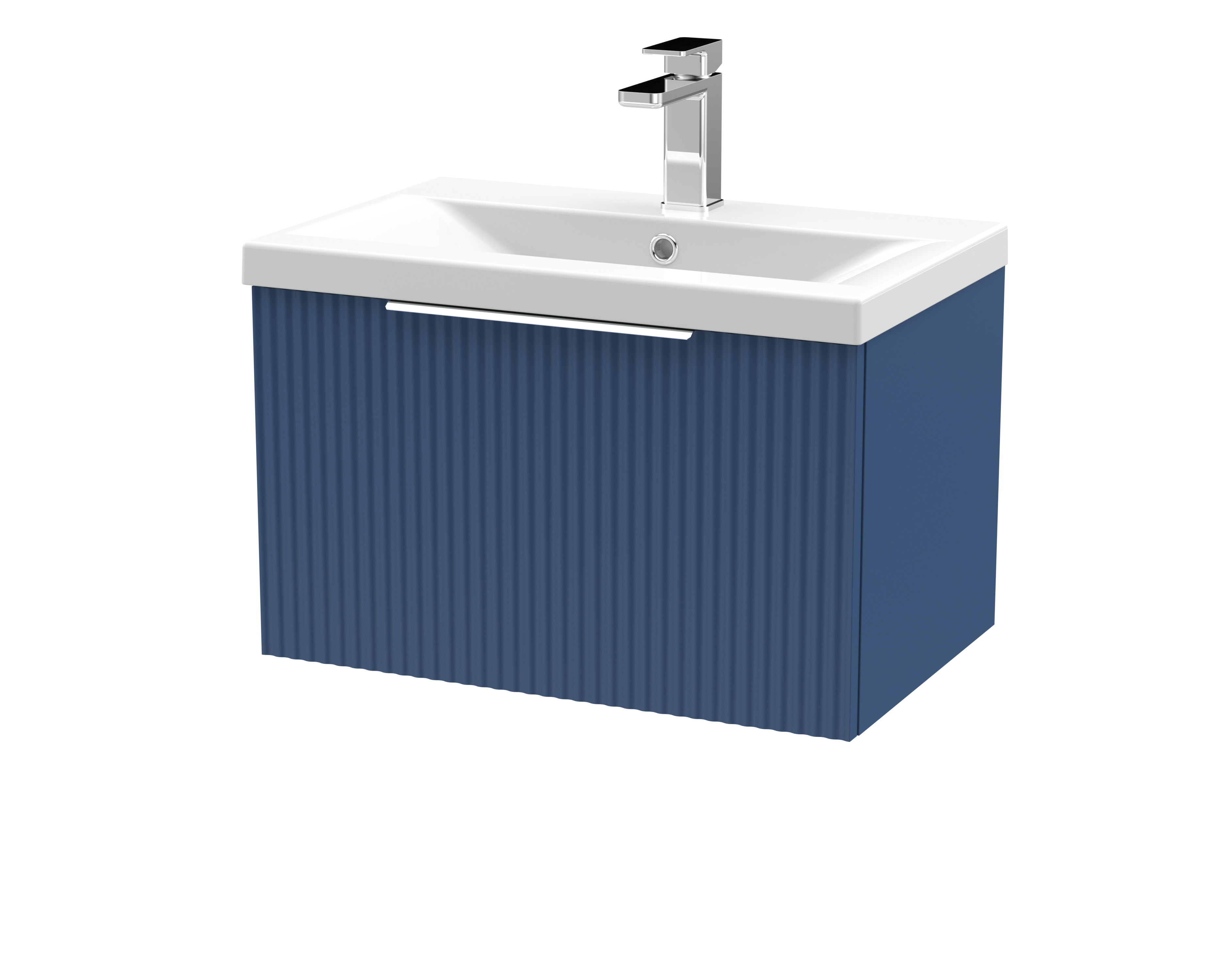 Hudson Reed Fluted Satin Blue 600mm Wall Hung Vanity Unit and Mid Edge Ceramic Basin DFF394A
