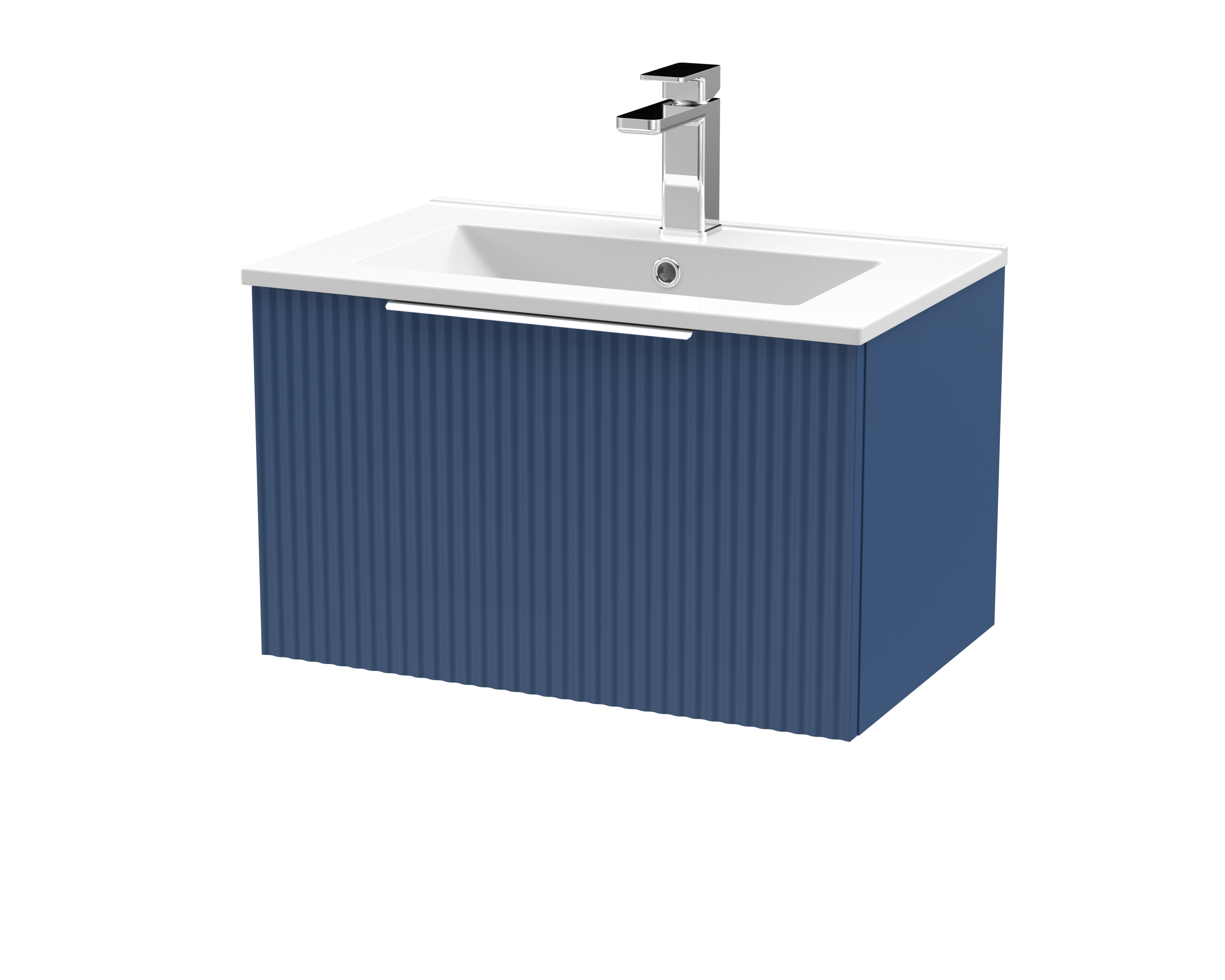 Hudson Reed Fluted Satin Blue 600mm Wall Hung Vanity Unit and Minimalist Basin DFF394B