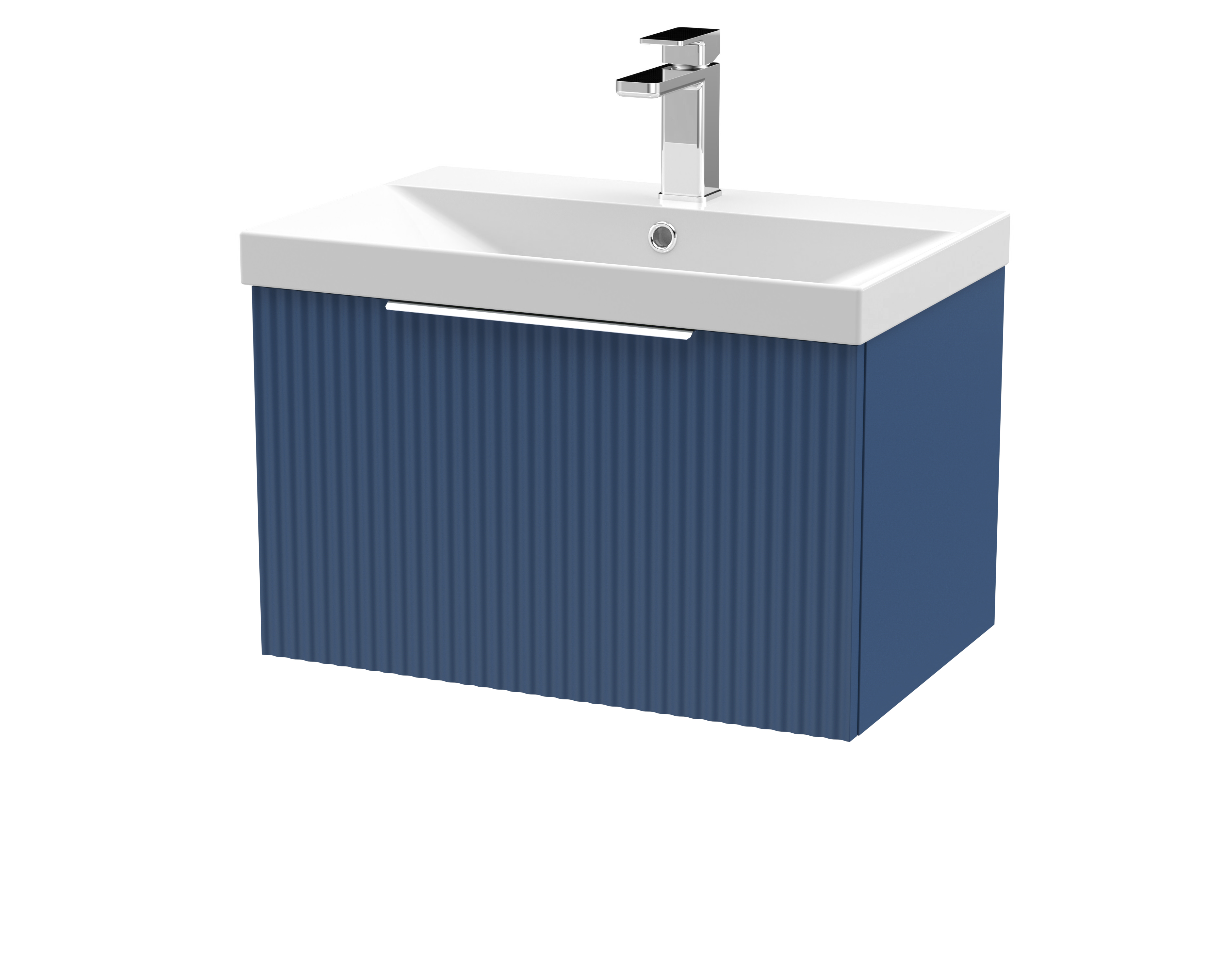 Hudson Reed Fluted Satin Blue 600mm Wall Hung Vanity Unit and Thin Edge Basin DFF394D