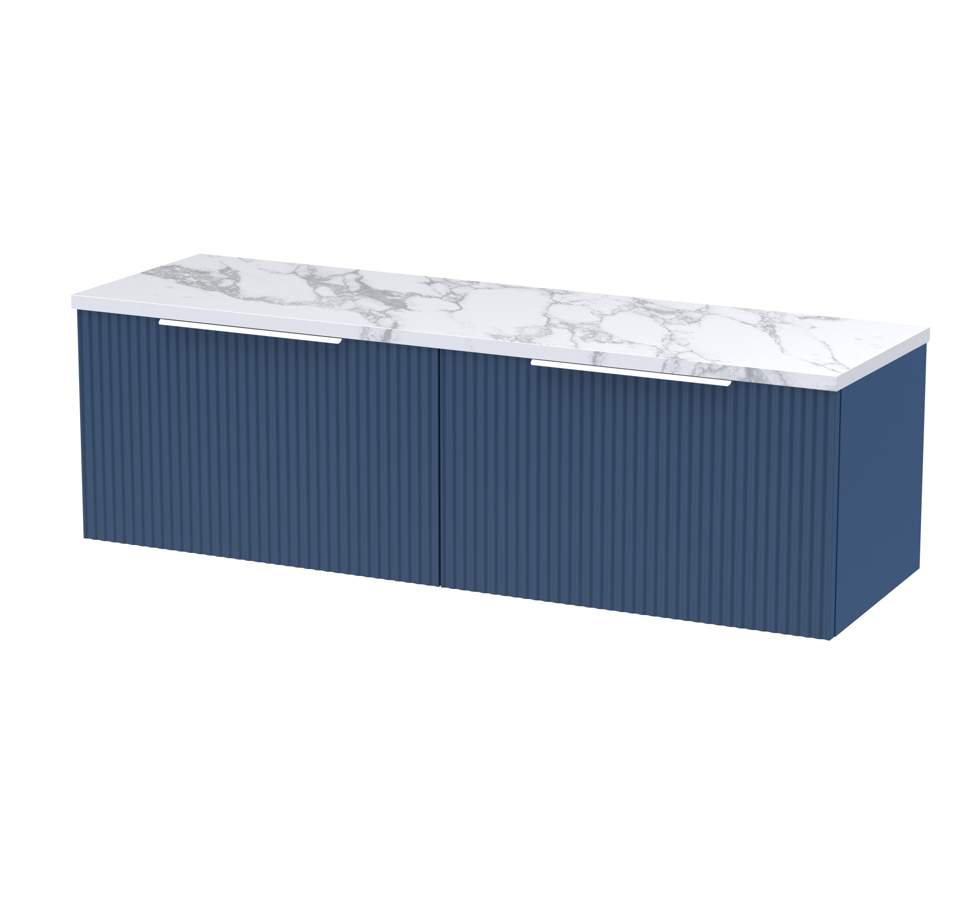 Hudson Reed Fluted Satin Blue 1200 Wall Hung 2 Drawer Vanity Unit and Laminate Worktop DFF394LCM2