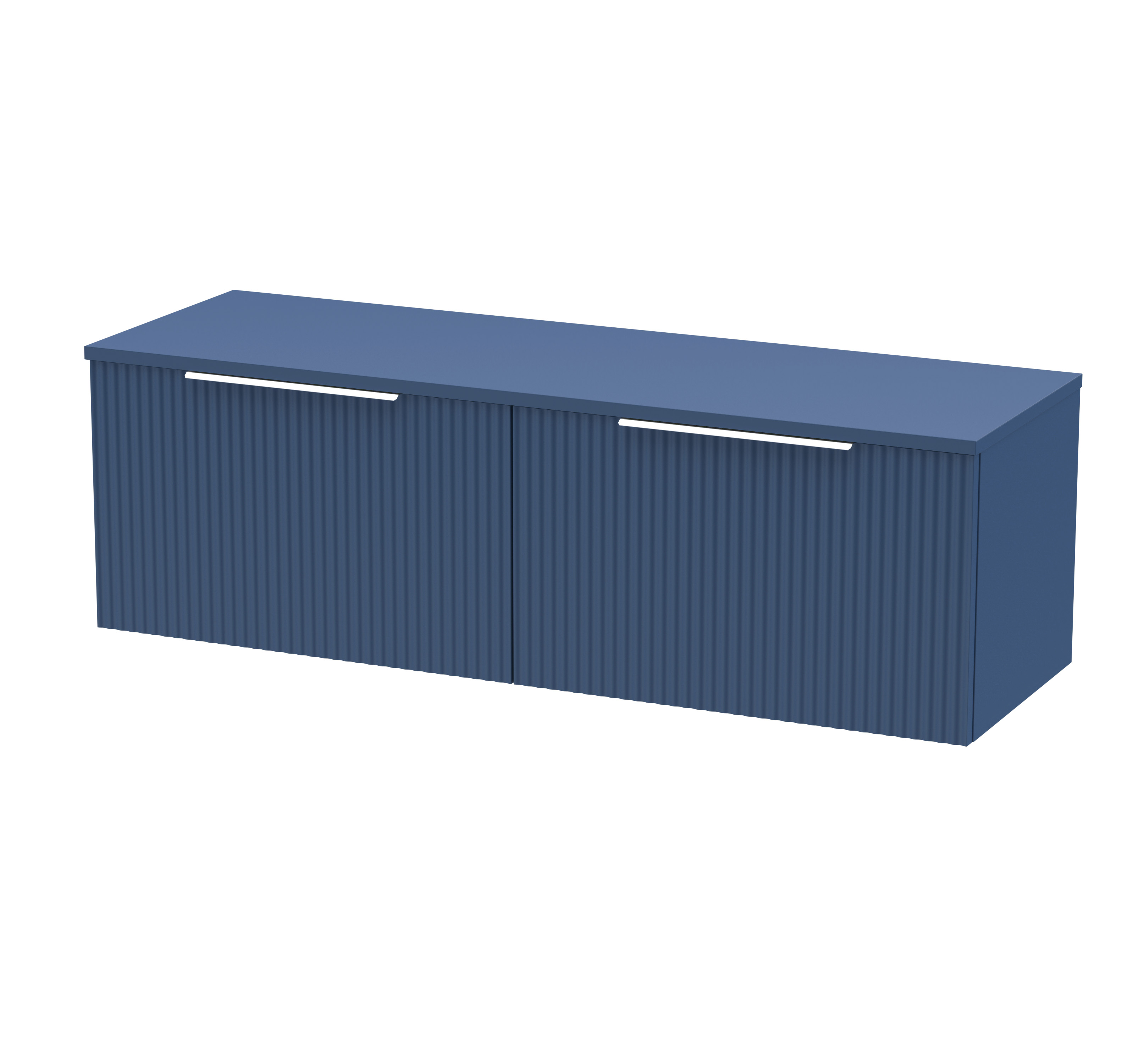 Hudson Reed Fluted Satin Blue 1200mm Wall Hung 2 Drawer Vanity Unit and Worktop DFF394W2