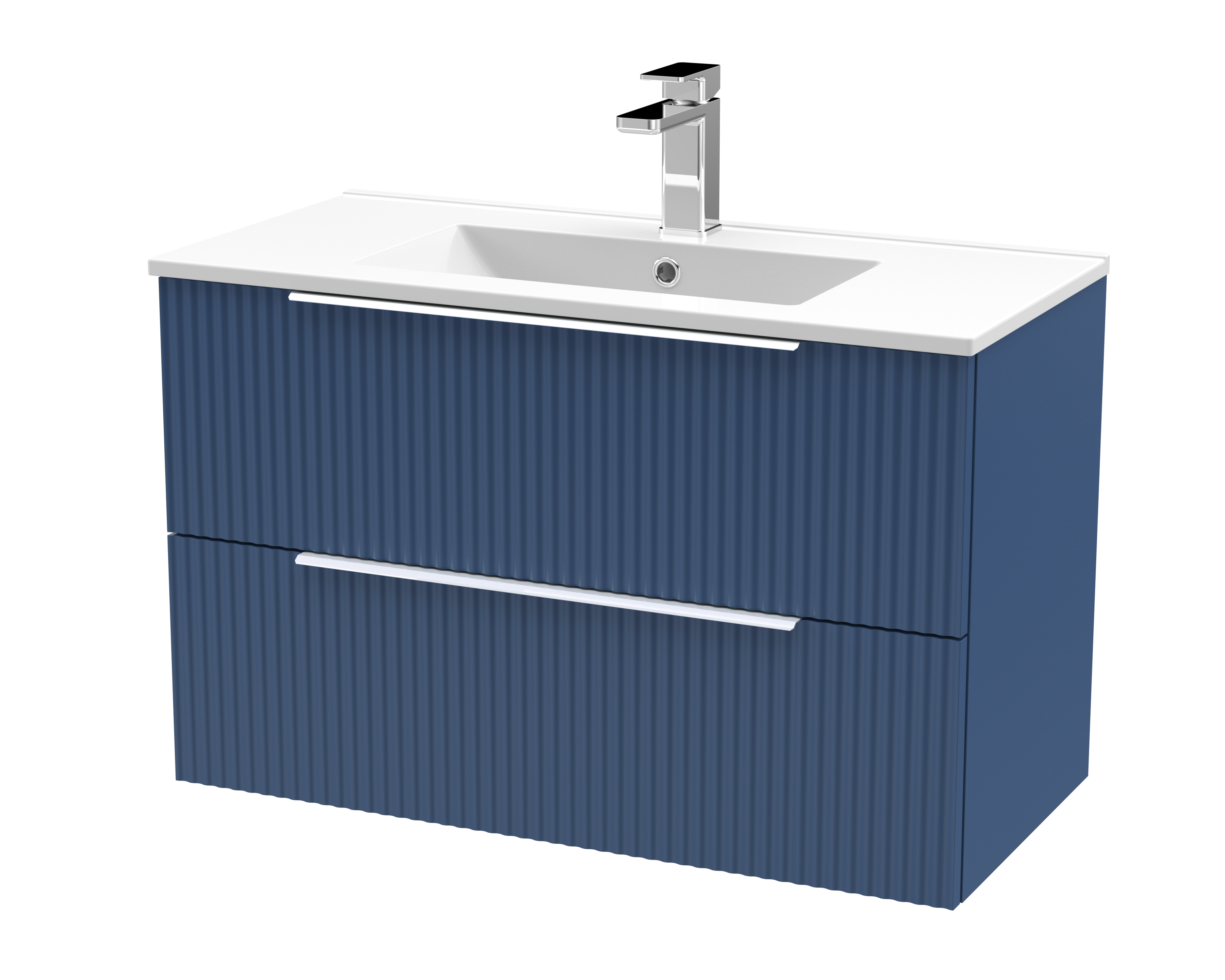 Hudson Reed Fluted Satin Blue 800mm Wall Hung 2 Drawer Vanity Unit and Basin DFF395B