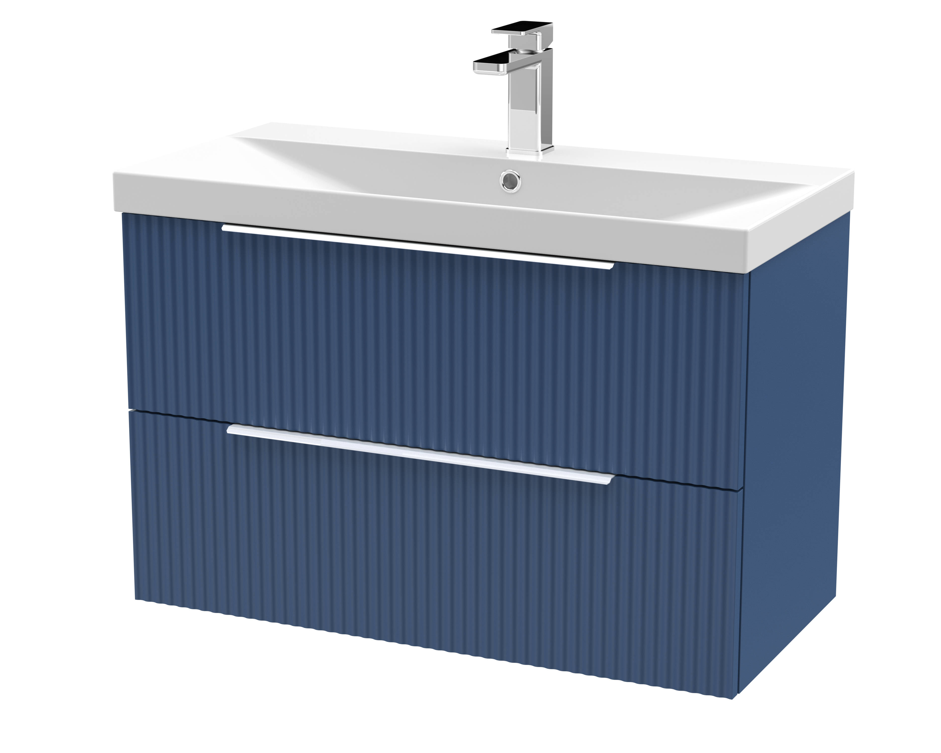 Hudson Reed Fluted Satin Blue 800mm Wall Hung 2 Drawer Vanity Unit and Thin Edge Basin DFF395D