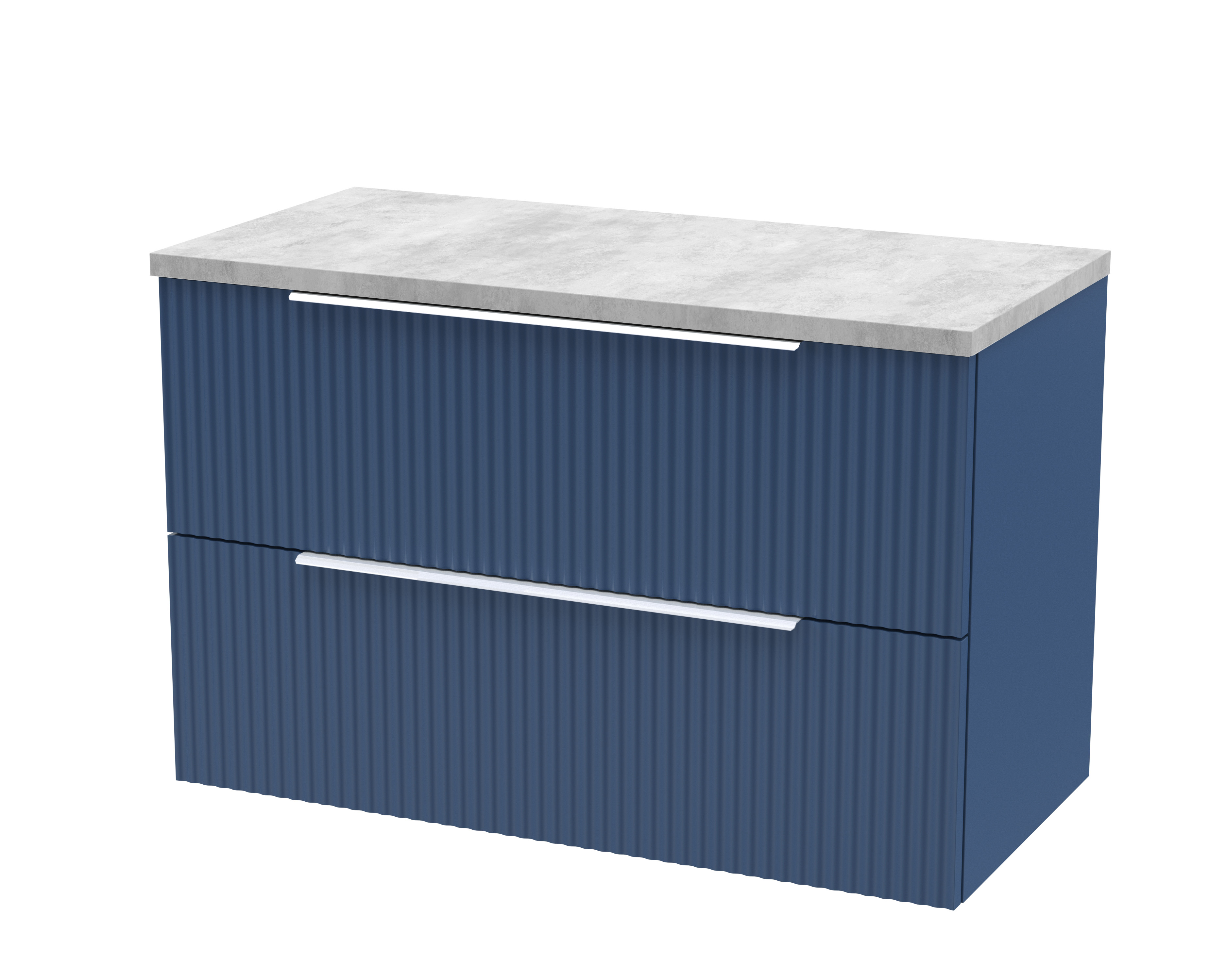 Hudson Reed Fluted Satin Blue 800mm Wall Hung 2 Drawer Vanity Unit and Laminate Top DFF395LBG