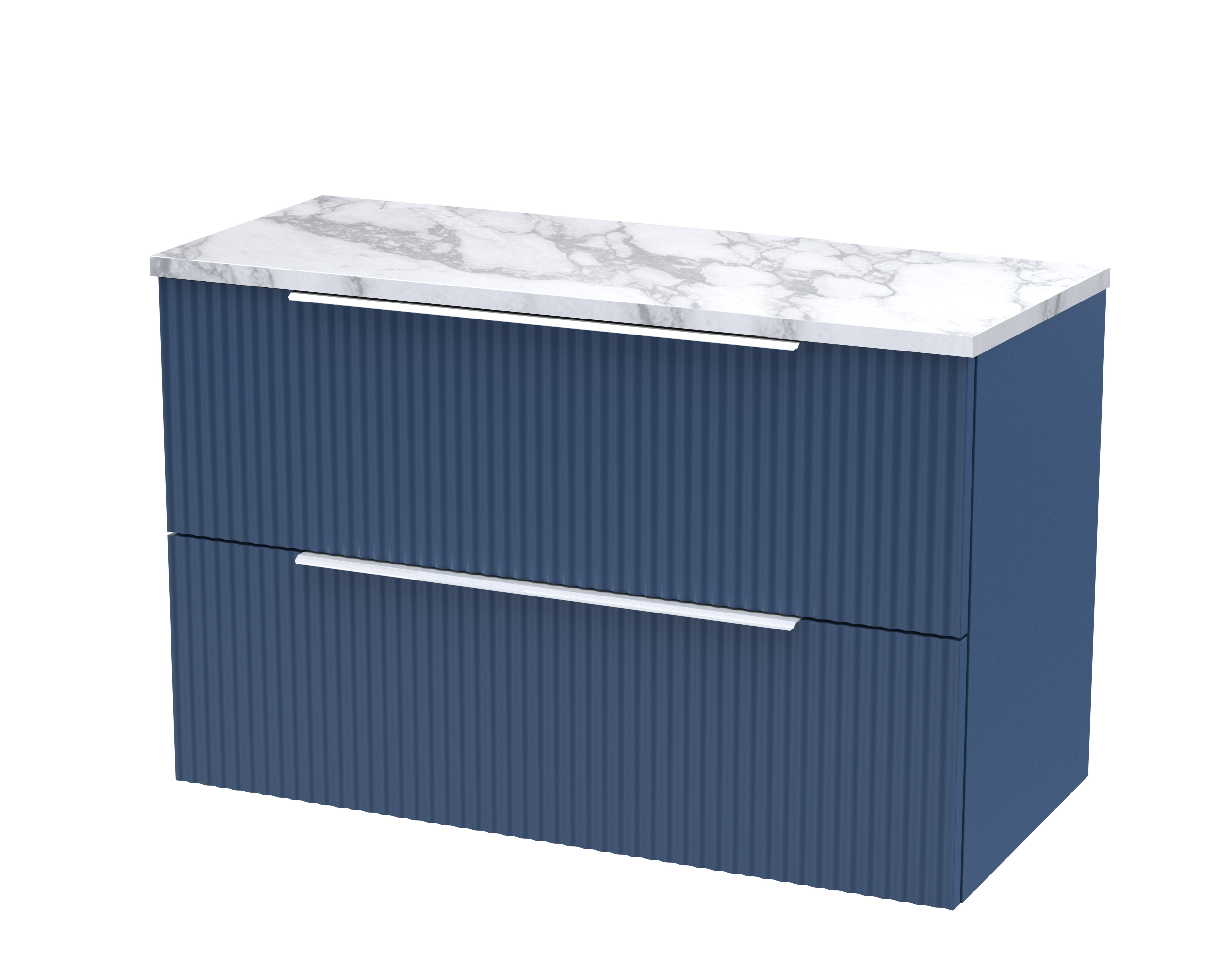 Hudson Reed Fluted Satin Blue 800mm Wall Hung 2 Drawer Vanity Unit and Laminate Worktop DFF395LCM