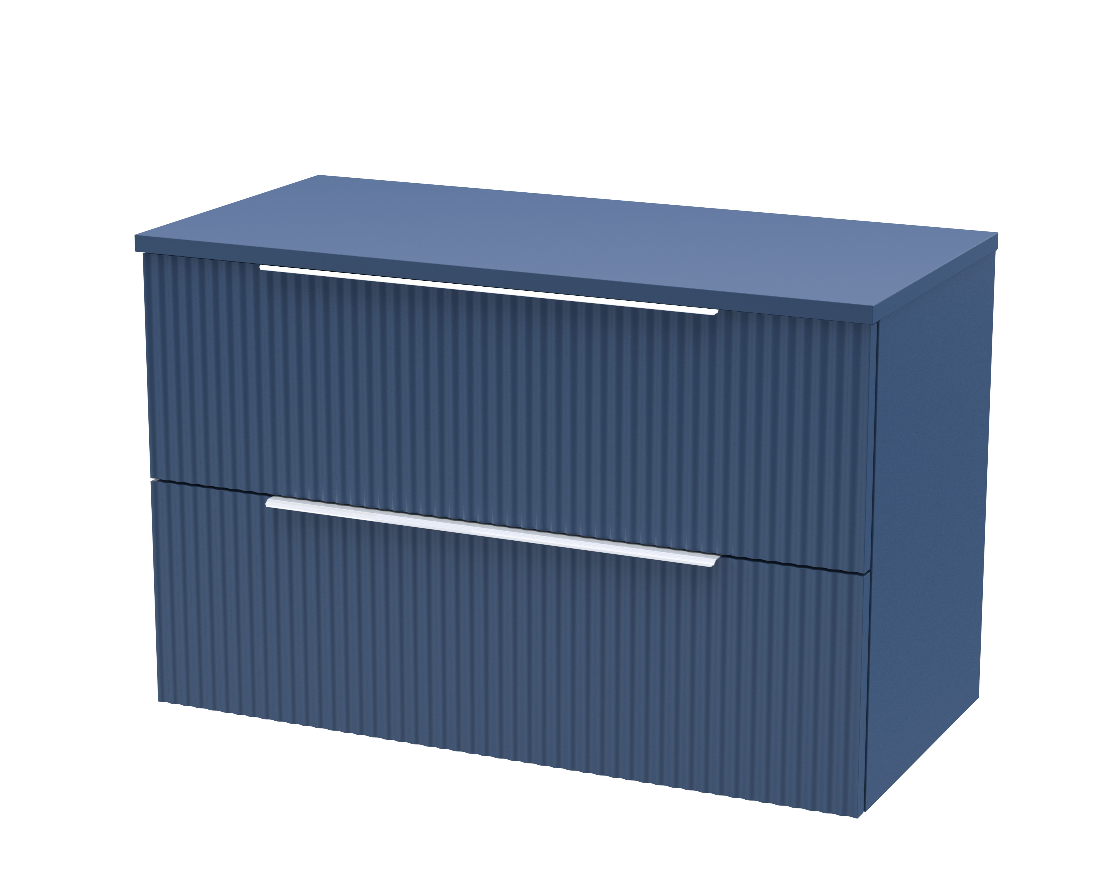 Hudson Reed Fluted Satin Blue 800mm Wall Hung 2 Drawer Vanity Unit and Worktop DFF395W