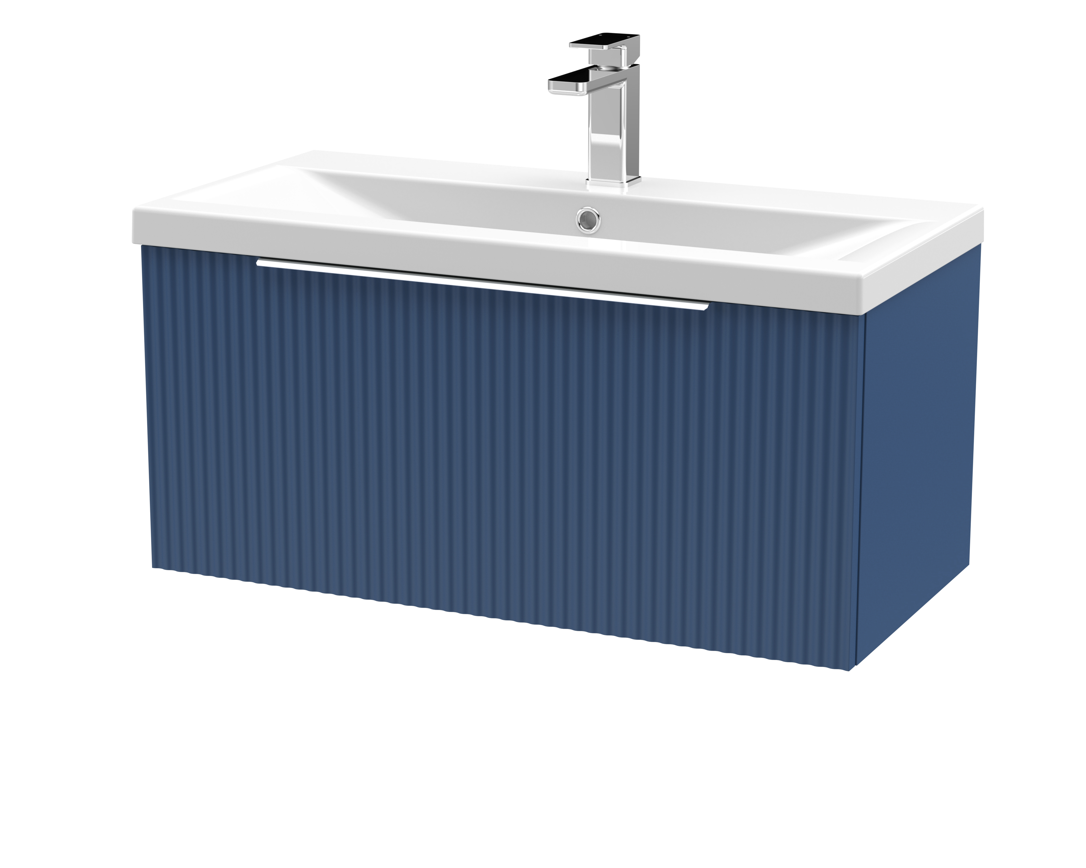 Hudson Reed Fluted Satin Blue 800mm Wall Hung Vanity Unit and Mid Edge Ceramic Basin DFF396A