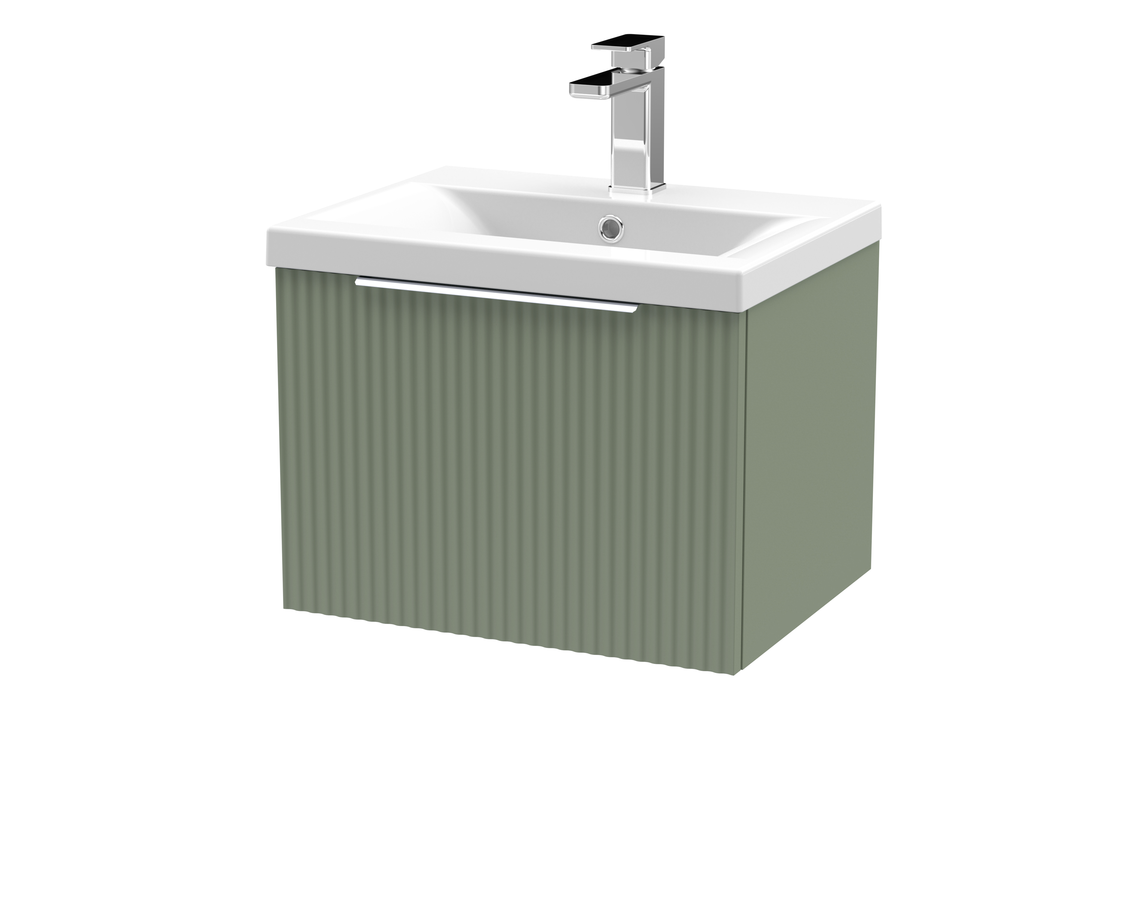 Hudson Reed Fluted Satin Green 500mm Wall Hung Vanity Unit and Mid Edge Ceramic Basin DFF891A