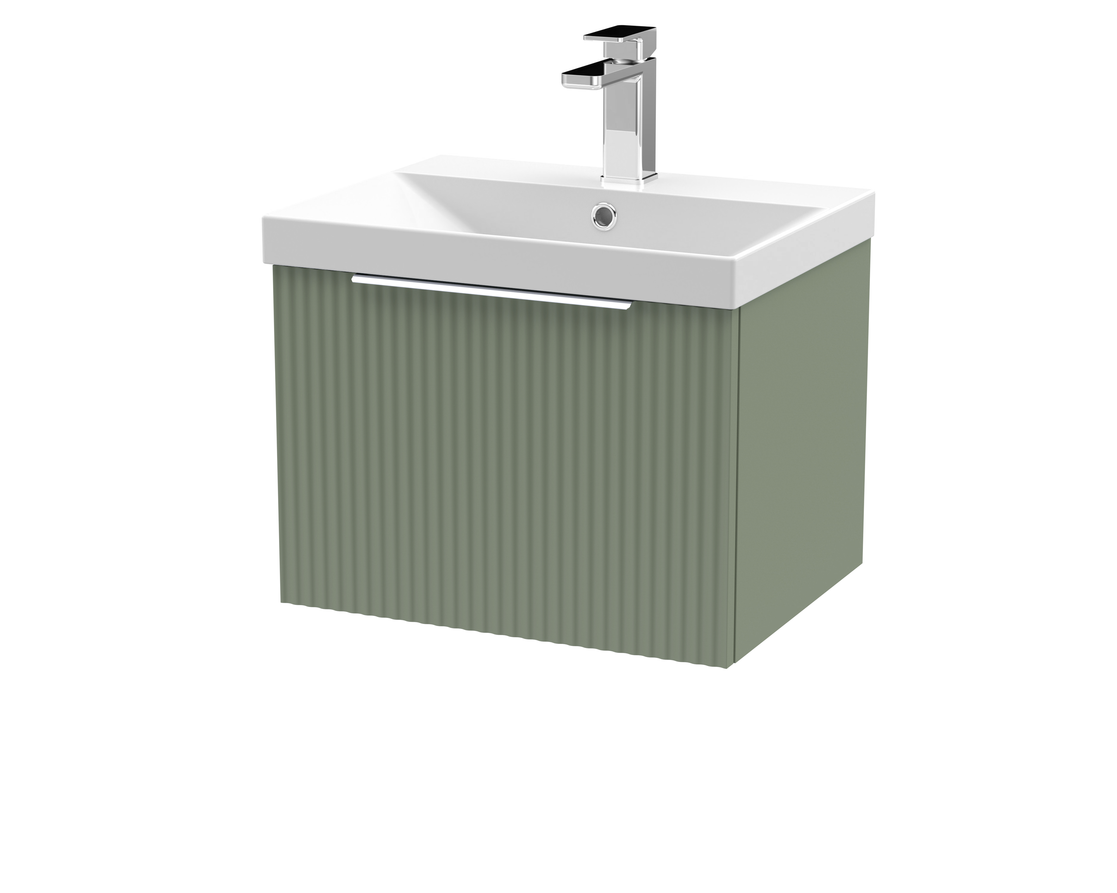 Hudson Reed Fluted Satin Green 500mm Wall Hung Vanity Unit and Thin Edge Basin DFF891D