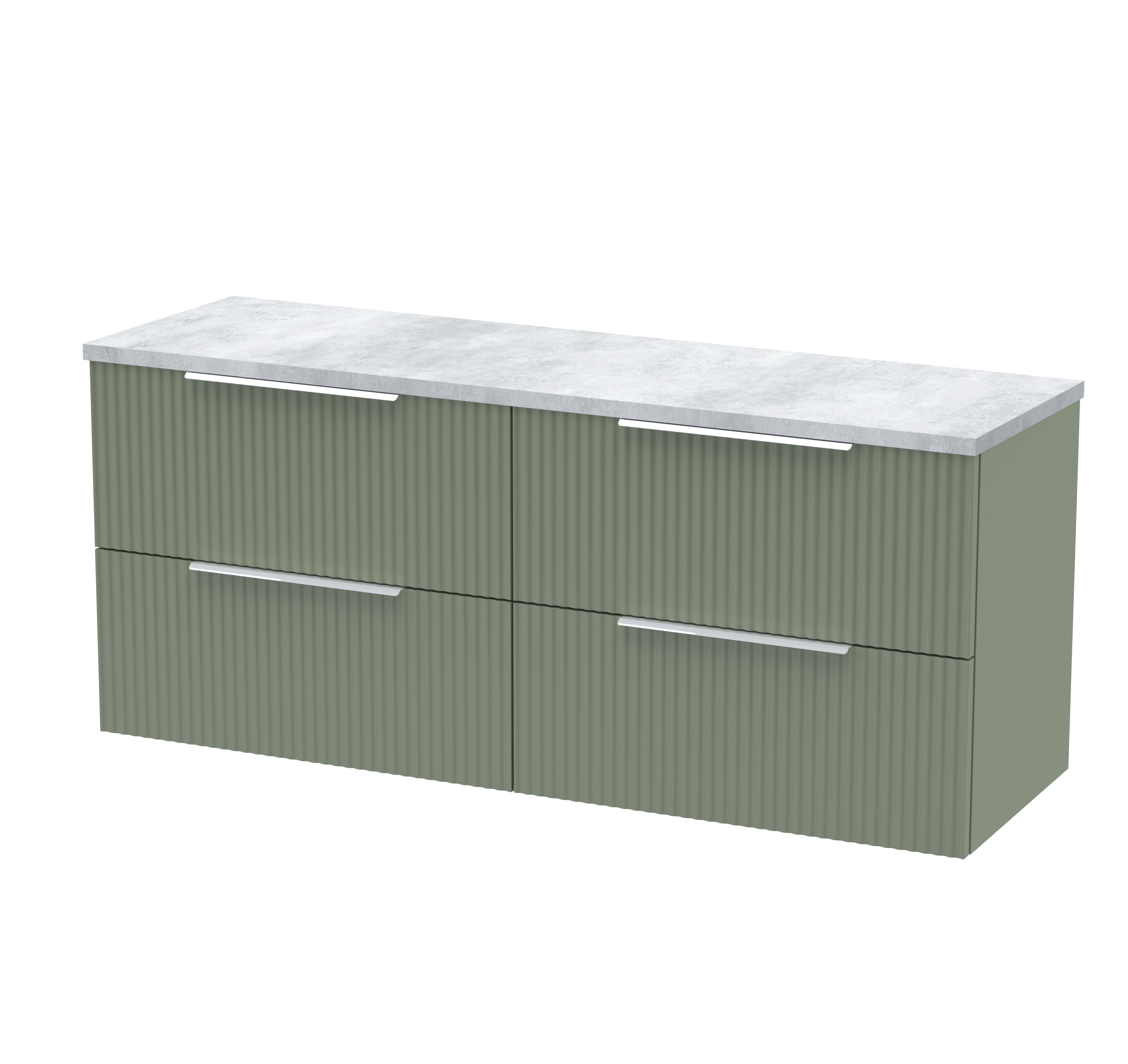 Hudson Reed Fluted Satin Green 1200 Wall Hung 4 Drawer Vanity Unit and Laminate Worktop DFF893LBG2