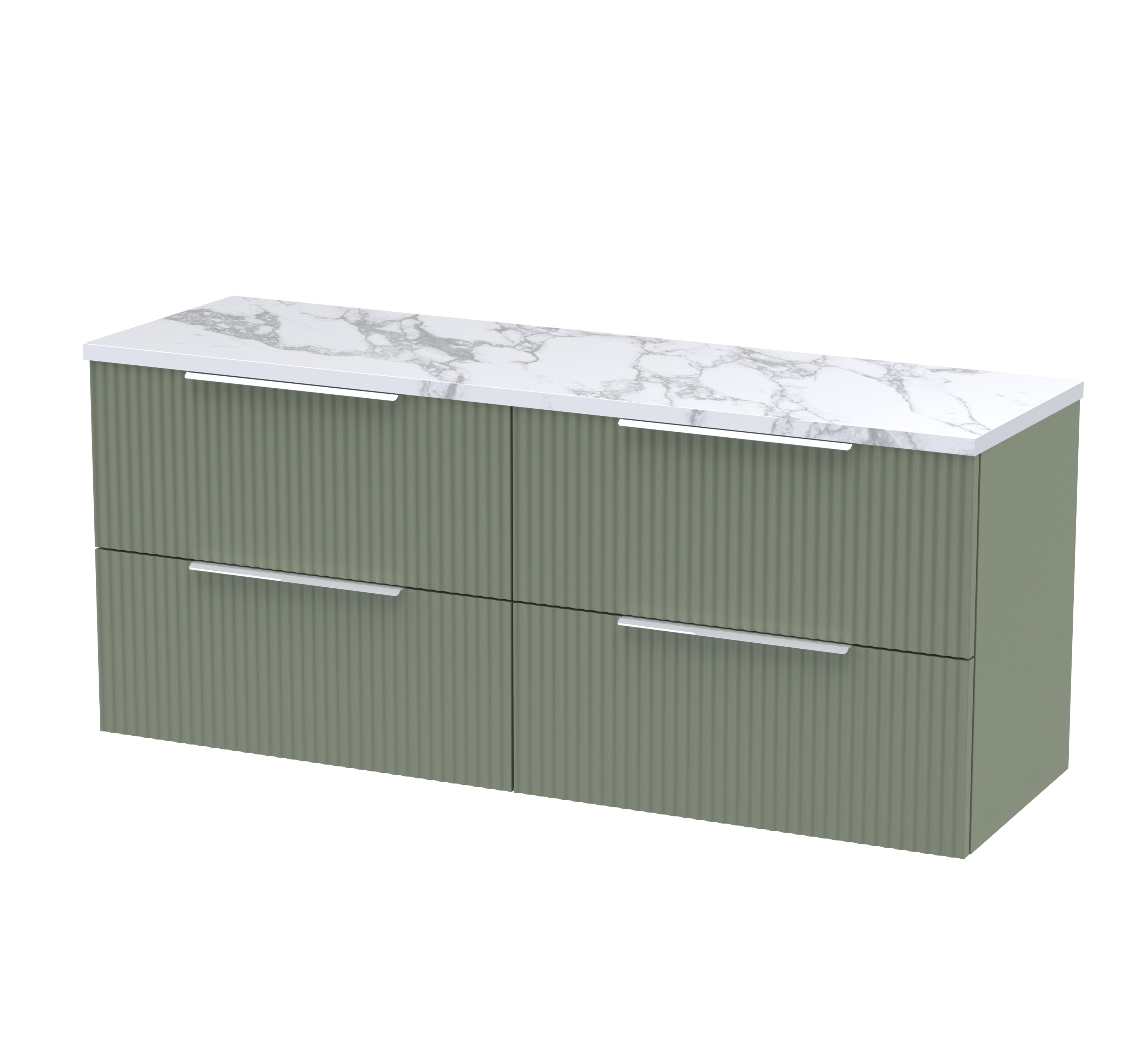 Hudson Reed Fluted Satin Green 1200 Wall Hung 4 Drawer Vanity Unit and Laminate Worktop DFF893LCM2
