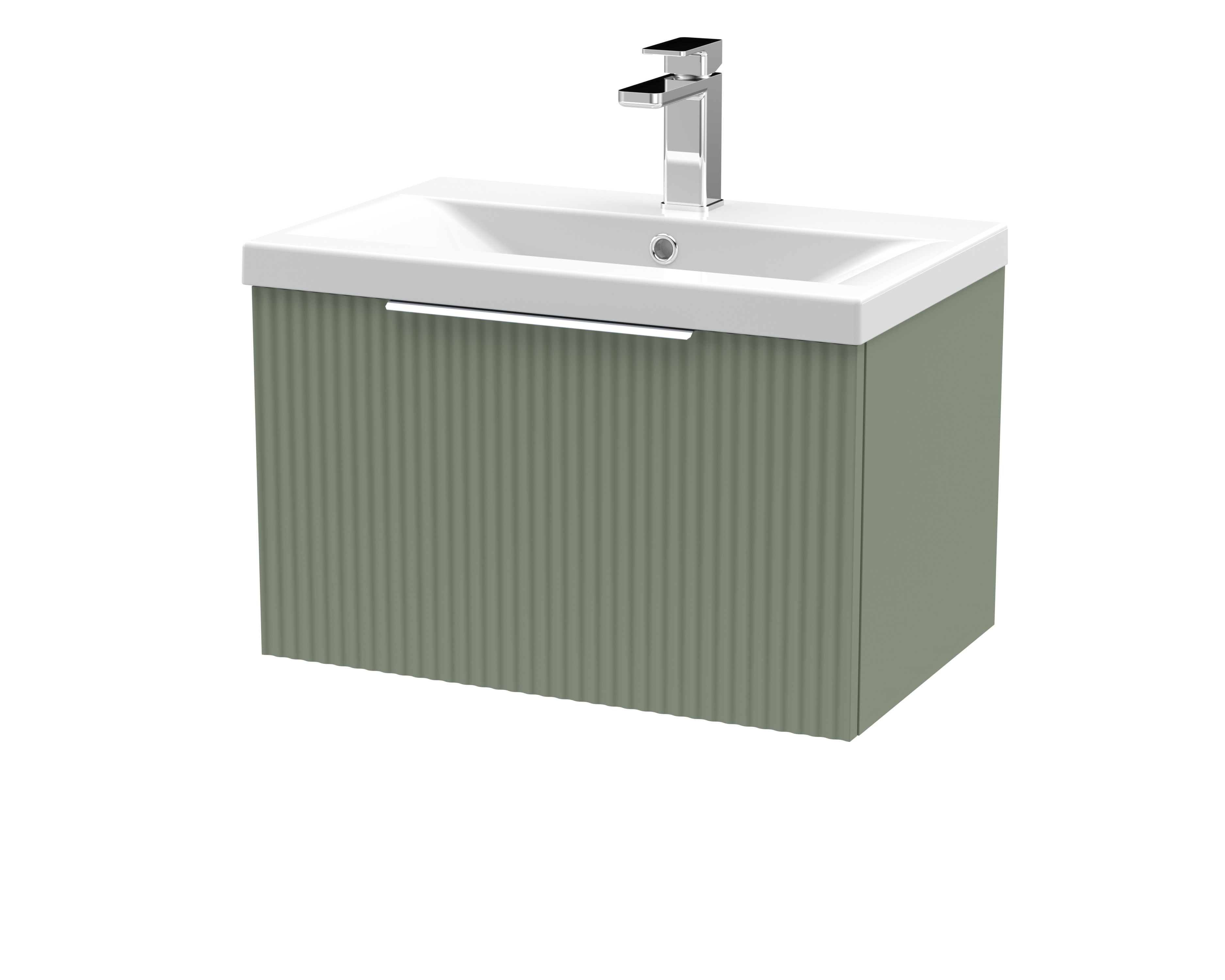 Hudson Reed Fluted Satin Green 600mm Wall Hung Vanity Unit and Mid Edge Ceramic Basin DFF894A