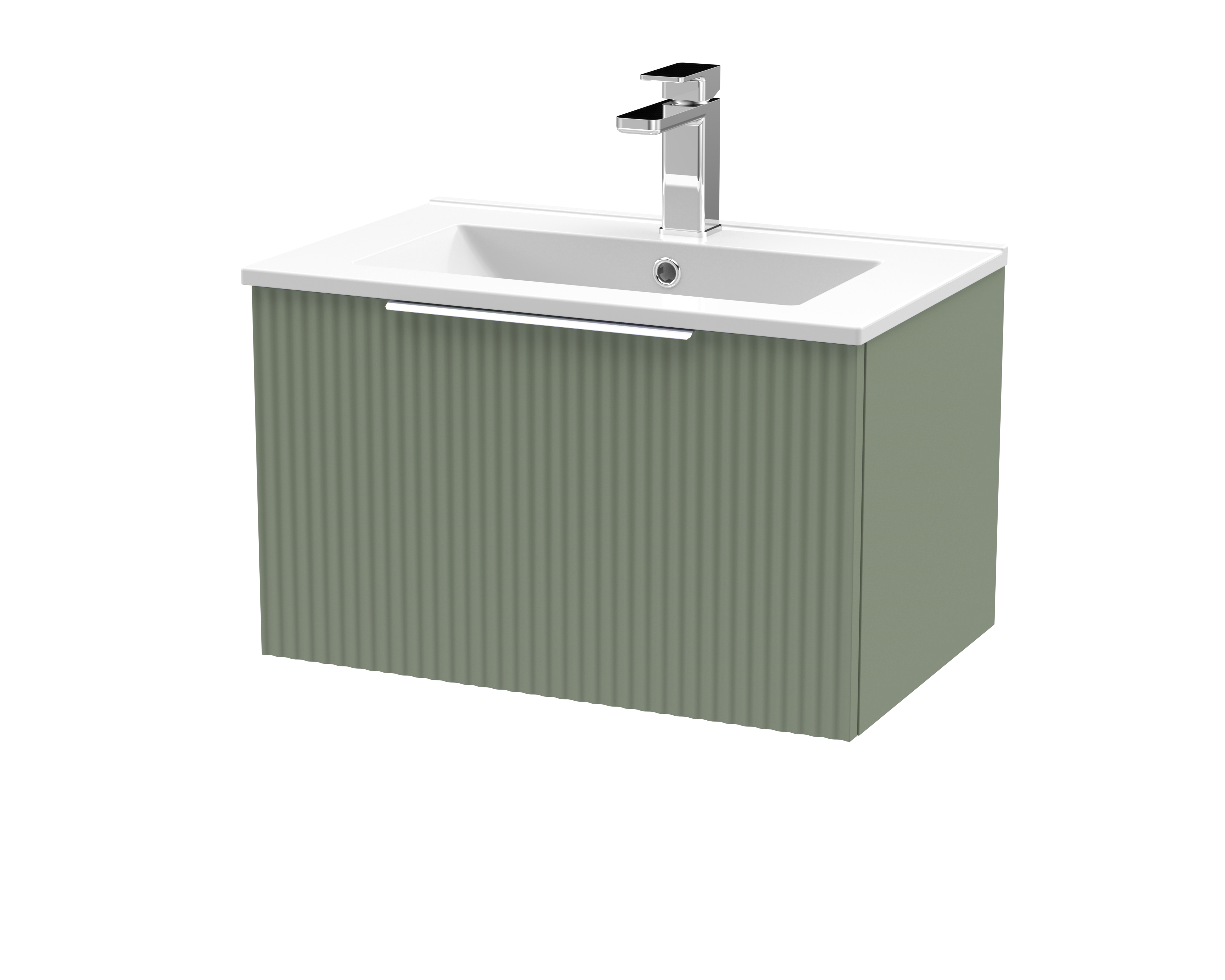 Hudson Reed Fluted Satin Green 600mm Wall Hung Vanity Unit and Minimalist Basin DFF894B