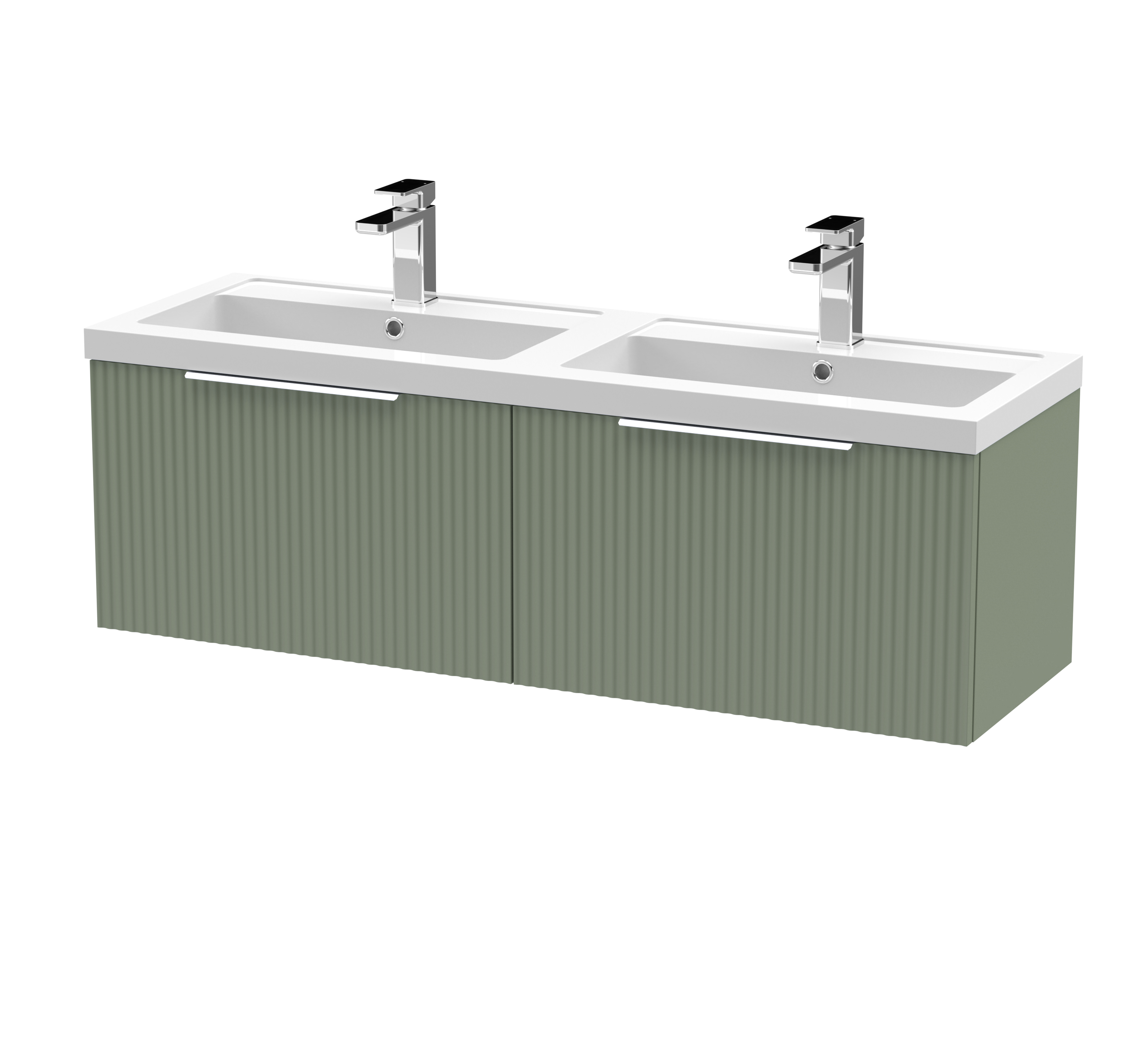 Hudson Reed Fluted Satin Green 1200mm Wall Hung 2 Drawer Vanity Unit and Double Basin DFF894C